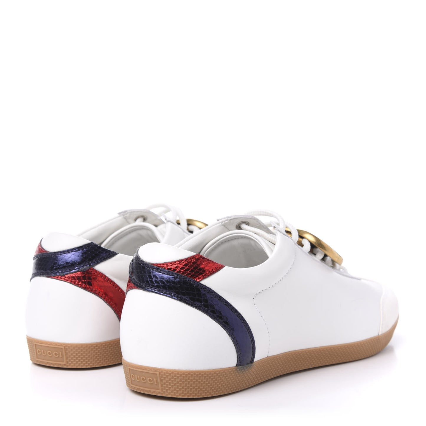 Calfskin Metallic Ayers Mens Bambi GG Sneakers 8.5 Great White Notte Red