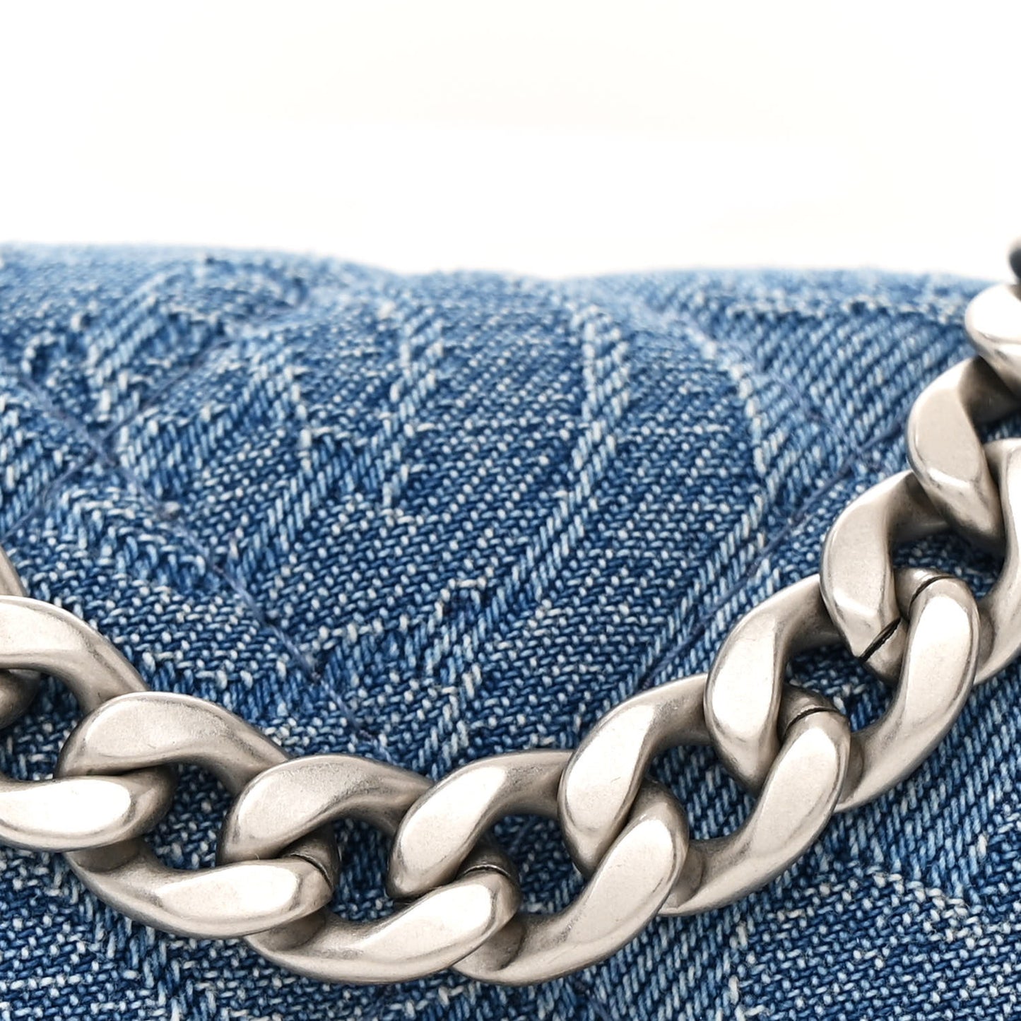 Denim Quilted Camellia Sweetheart Clutch With Chain Blue