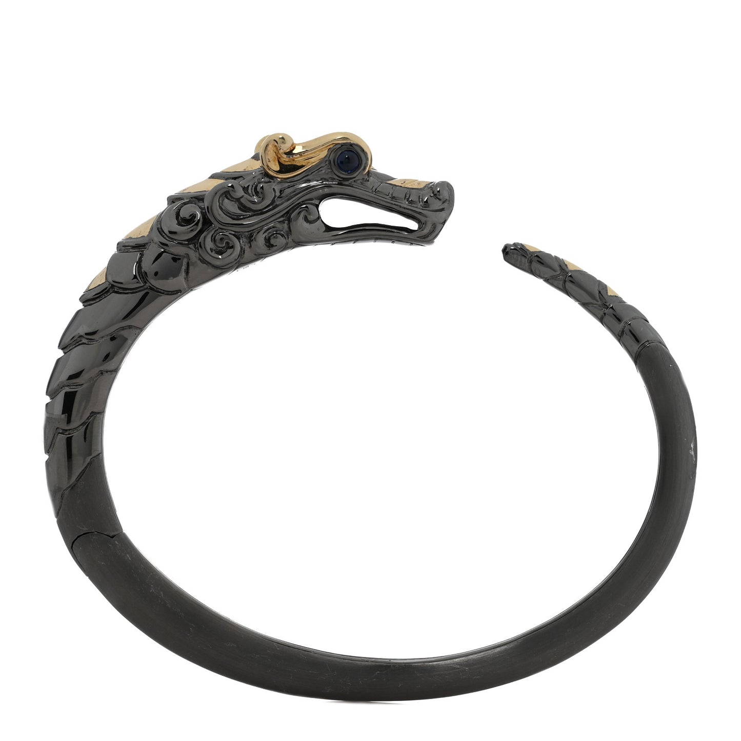 Darkened Sterling Silver 18K Yellow Gold Legends Naga Dragon Cuff Bracelet