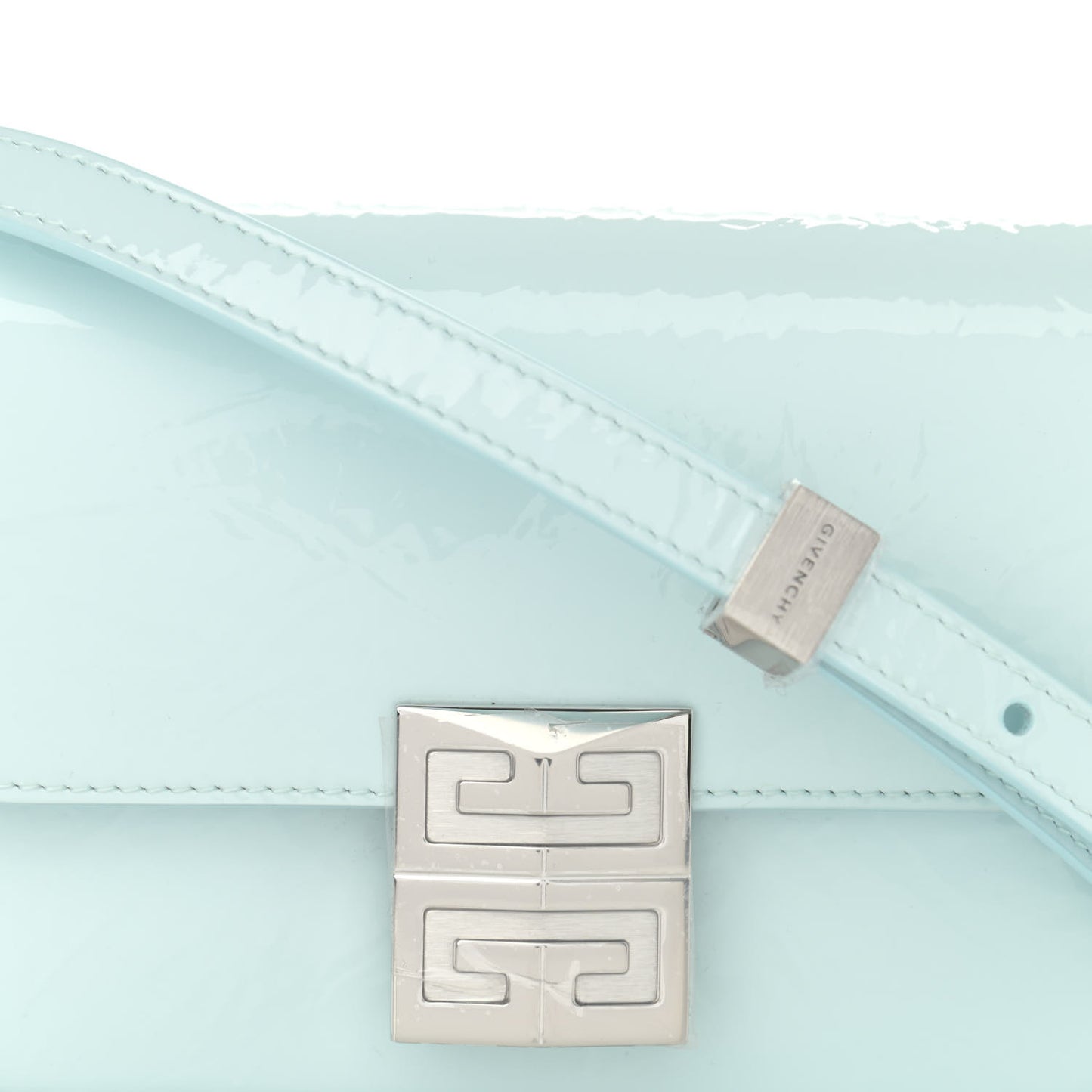 Patent Textured Goatskin Mini 4G Crossbody Sky Blue