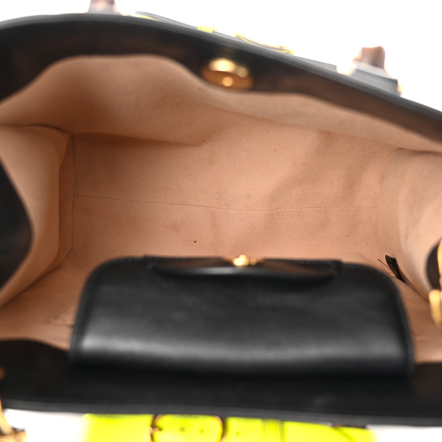 Calfskin Small Diana Tote Bag Black Yellow Fluo