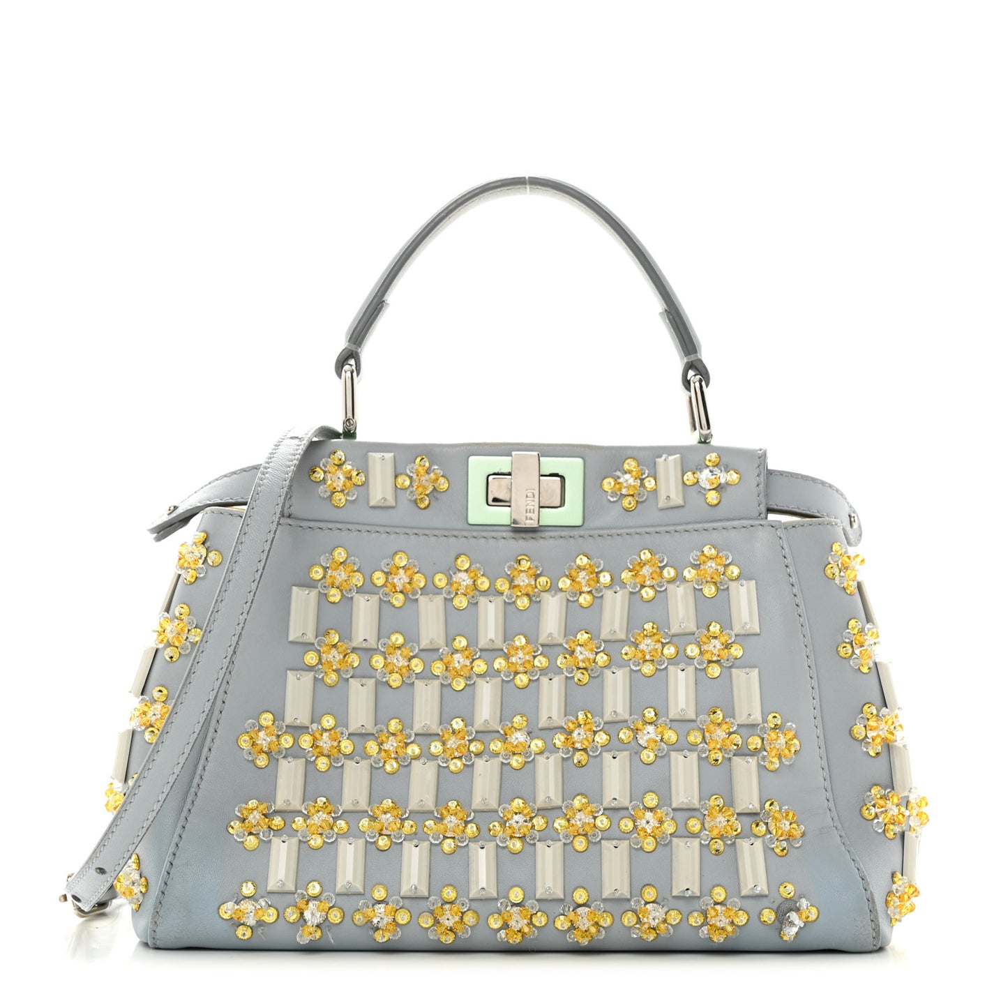 Goatskin Embellished Peekaboo Iconic Satchel Light Blue