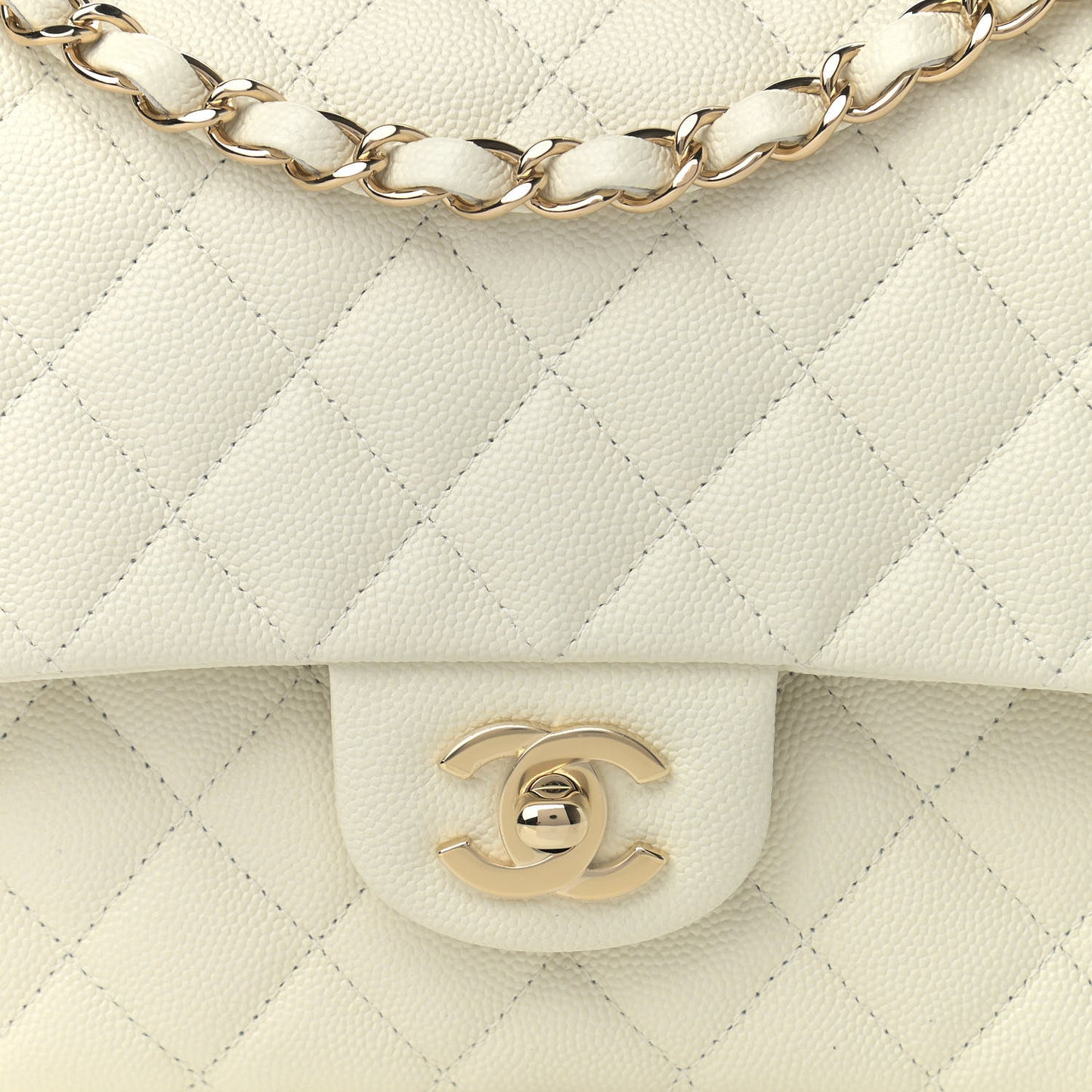 Caviar Quilted Medium Double Flap White