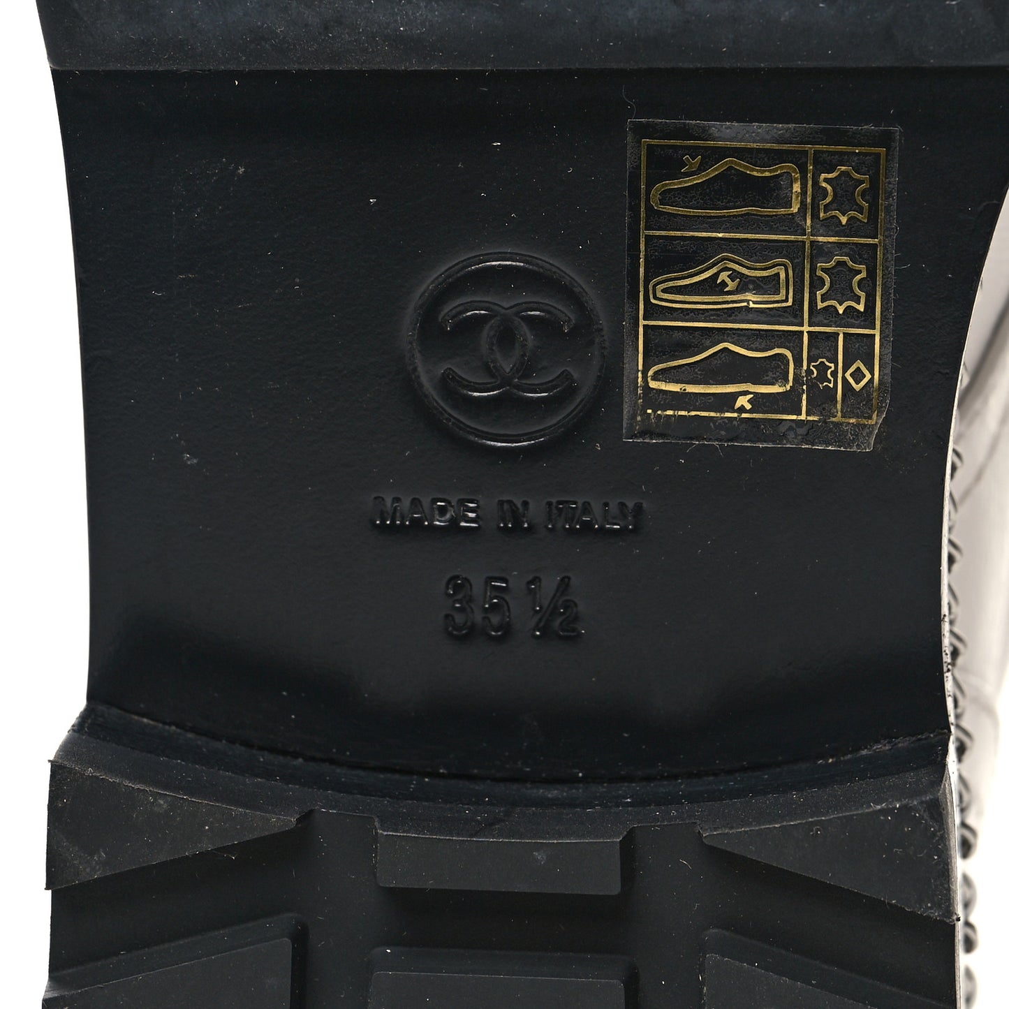 Crackled Calfskin Pearl Chain CC Combat Short Boots 35.5 White