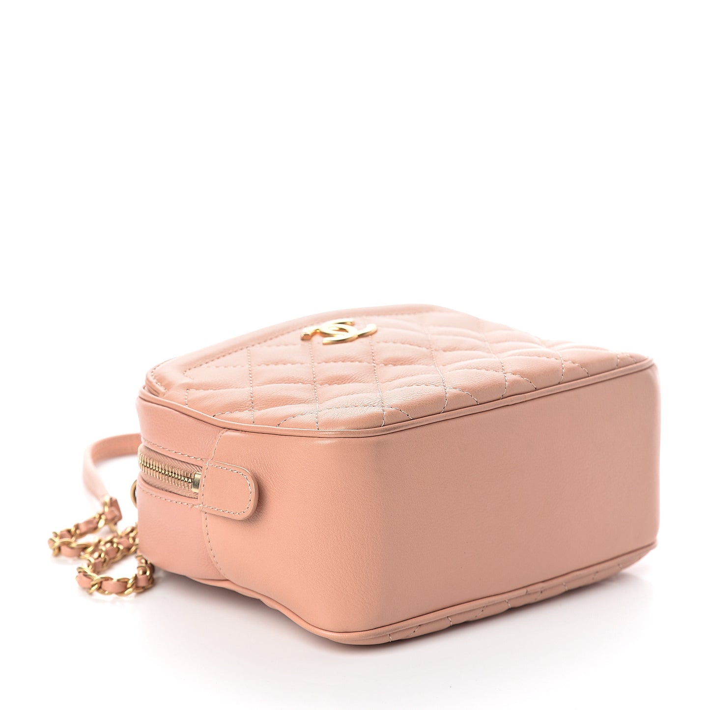 Calfskin Quilted CC Small Vanity Case Dark Beige