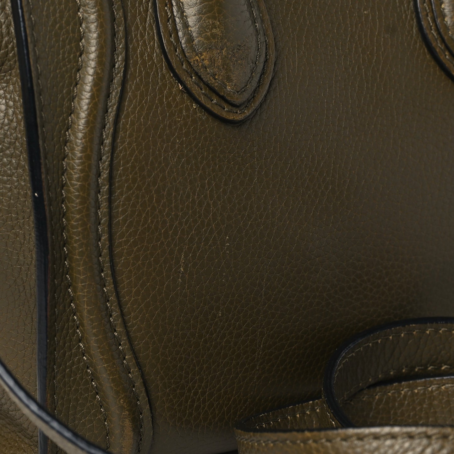 Drummed Calfskin Nano Luggage Dark Olive