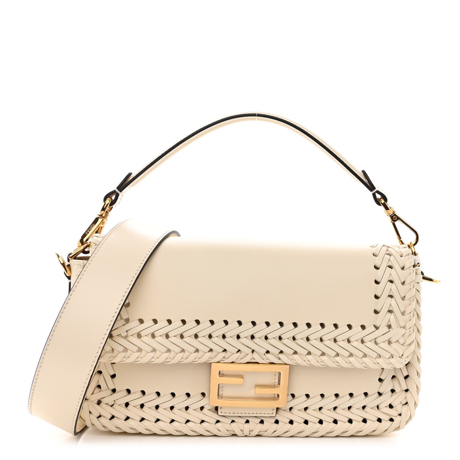 Fendi Vitello King Ceylon Woven Baguette White Ice 1 of 9
