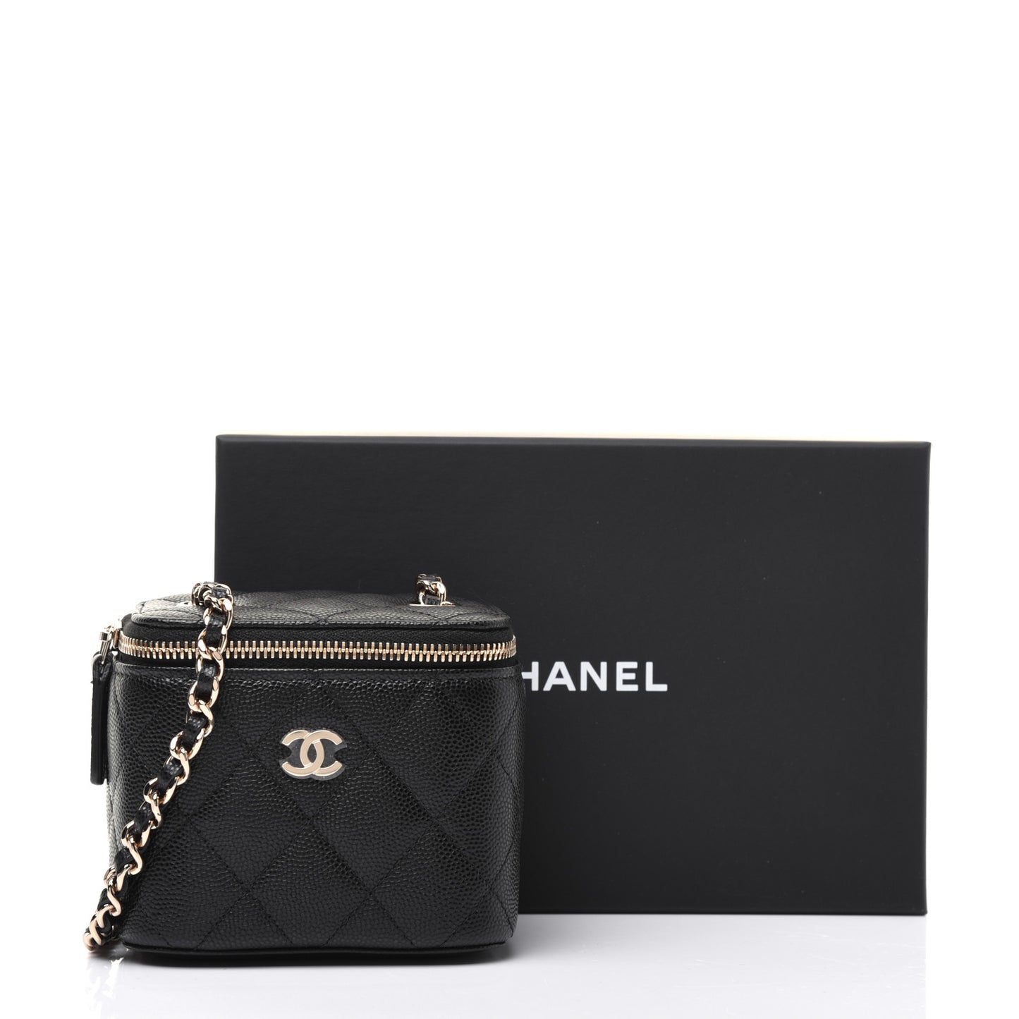 Caviar Quilted Mini Vanity Case With Chain Black