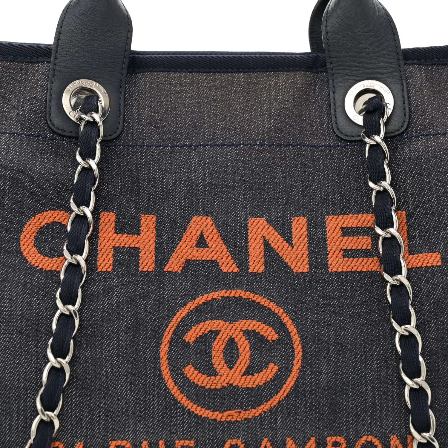 Chanel Denim Medium Deauville Tote Blue Orange 8 of 13