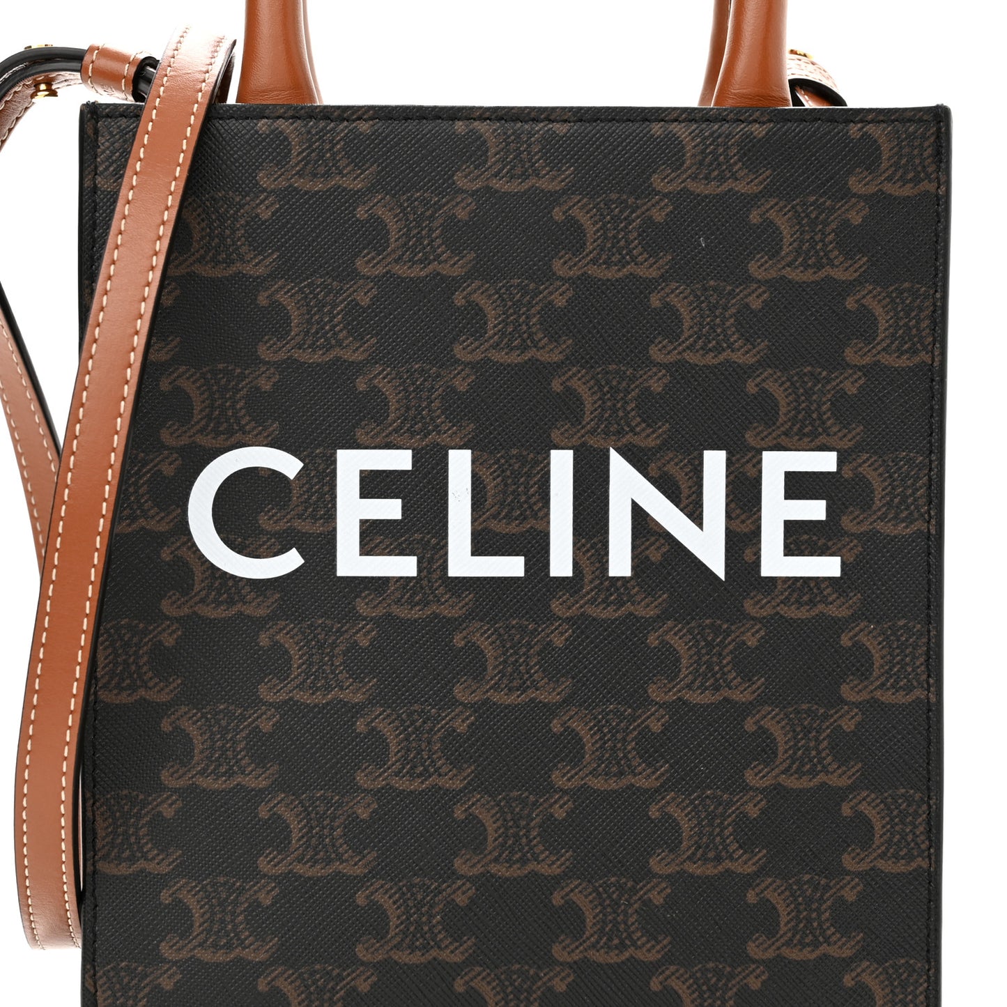 Triomphe Canvas Calfskin Mini Vertical Cabas Tan