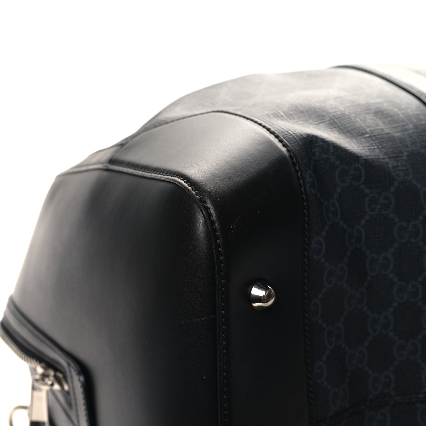 Soft GG Supreme Monogram Appia Calfskin Web Large Carry On Duffle Bag Black Grey
