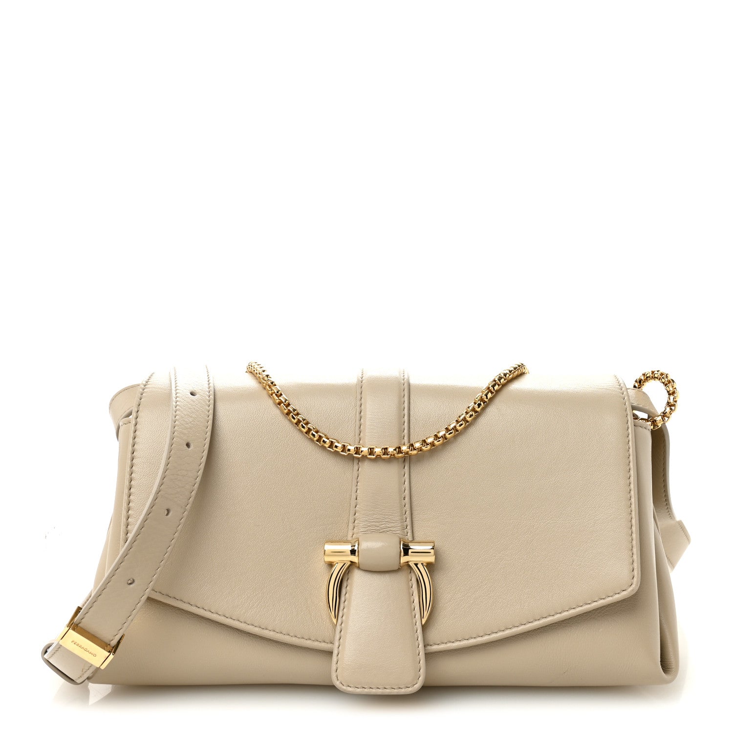 Salvatore Ferragamo Calfskin XS Front Flap Crossbody Bag Stone