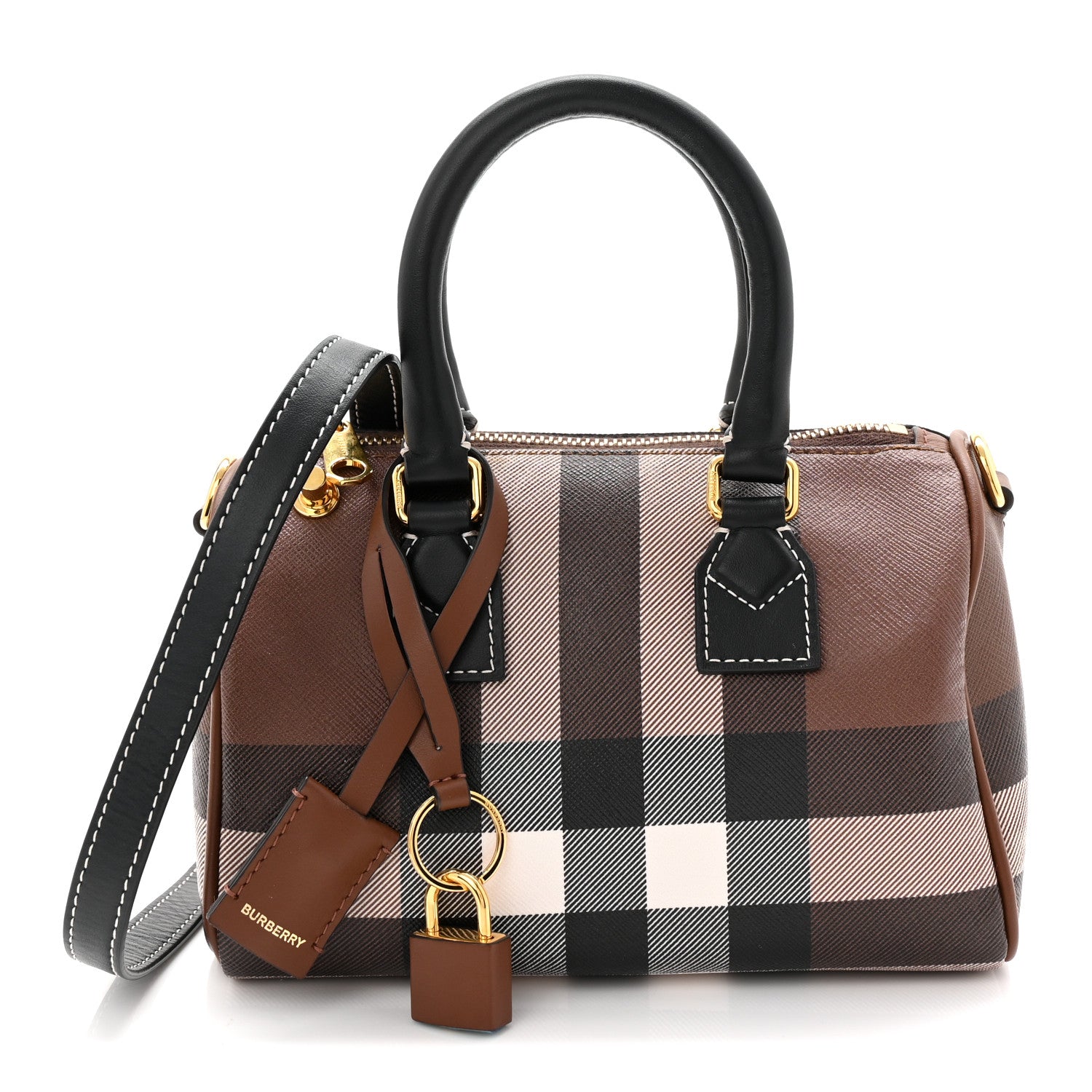 Burberry E-canvas Check Mini Bowling Bag Dark Birch Brown 1796115