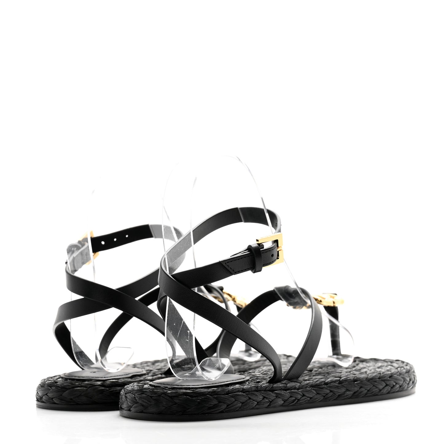 Calfskin Raffia 4G Liquid Tong Sandals 35 Black