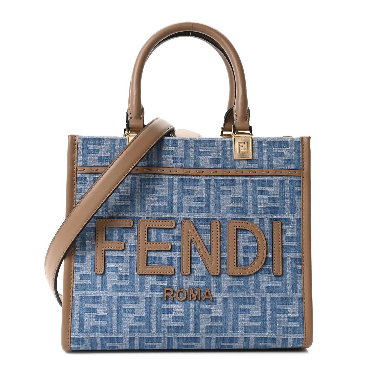 Fendi Denim Jacquard Vitello Grace FF 1974 Small Fendi Sunshine