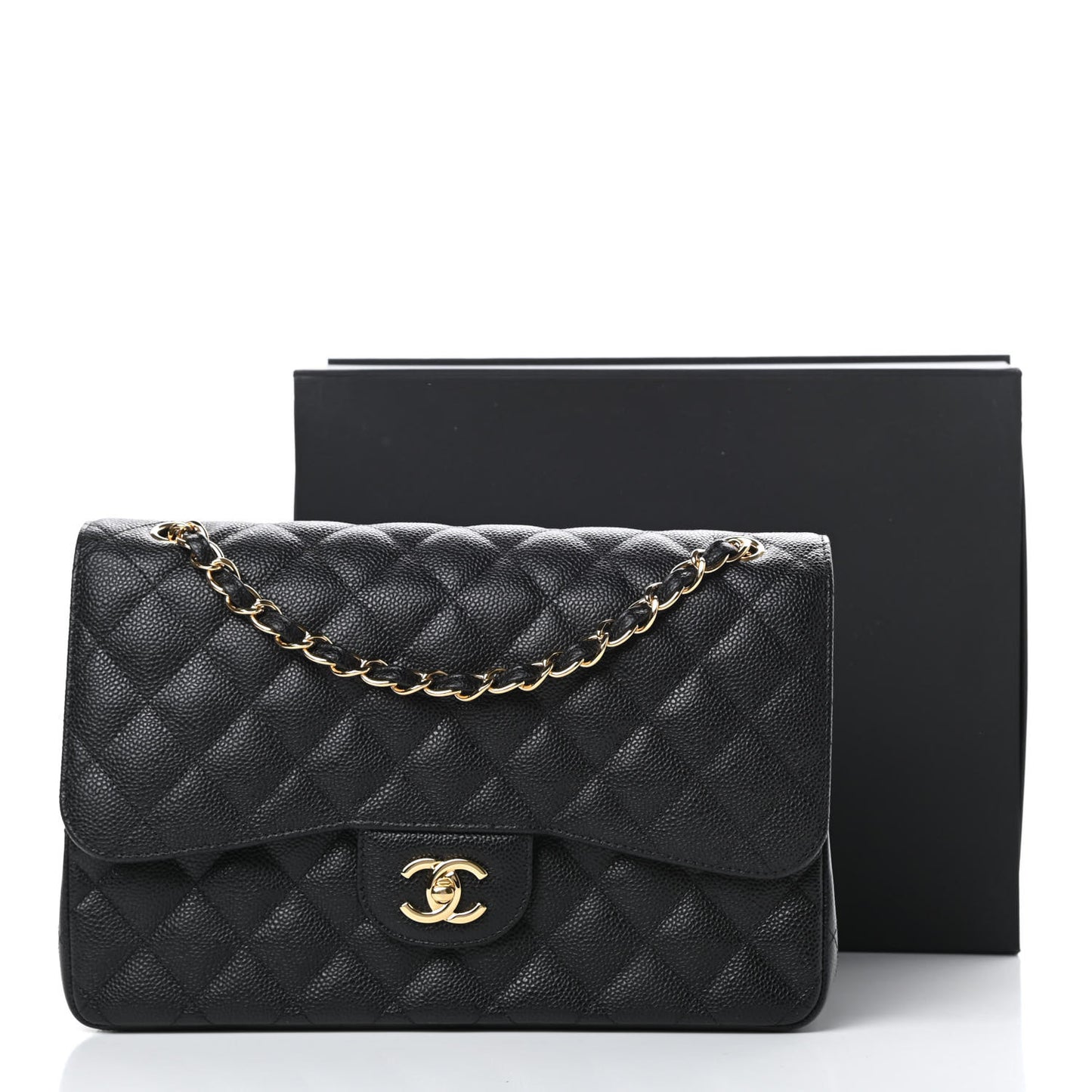 Caviar Quilted Jumbo Double Flap Black