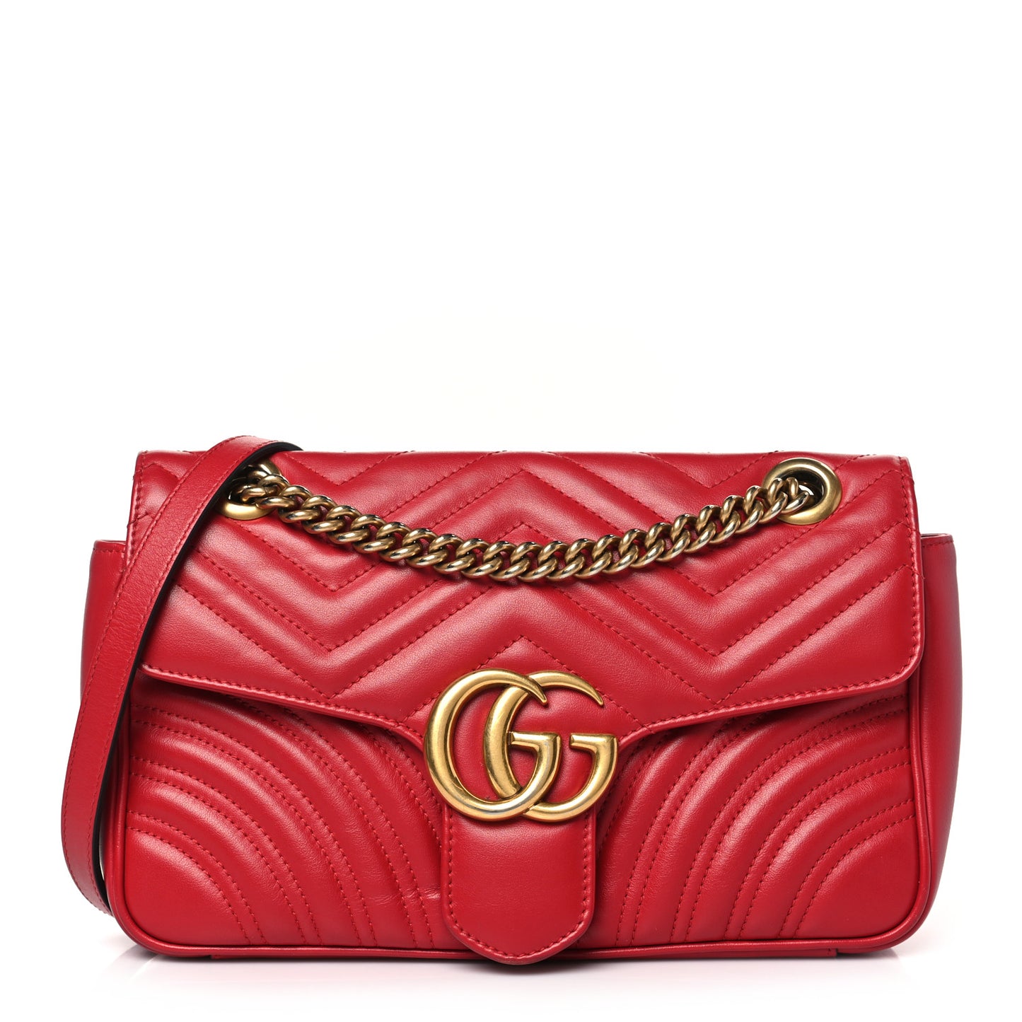 Calfskin Matelasse Small GG Marmont Shoulder Bag Hibiscus Red