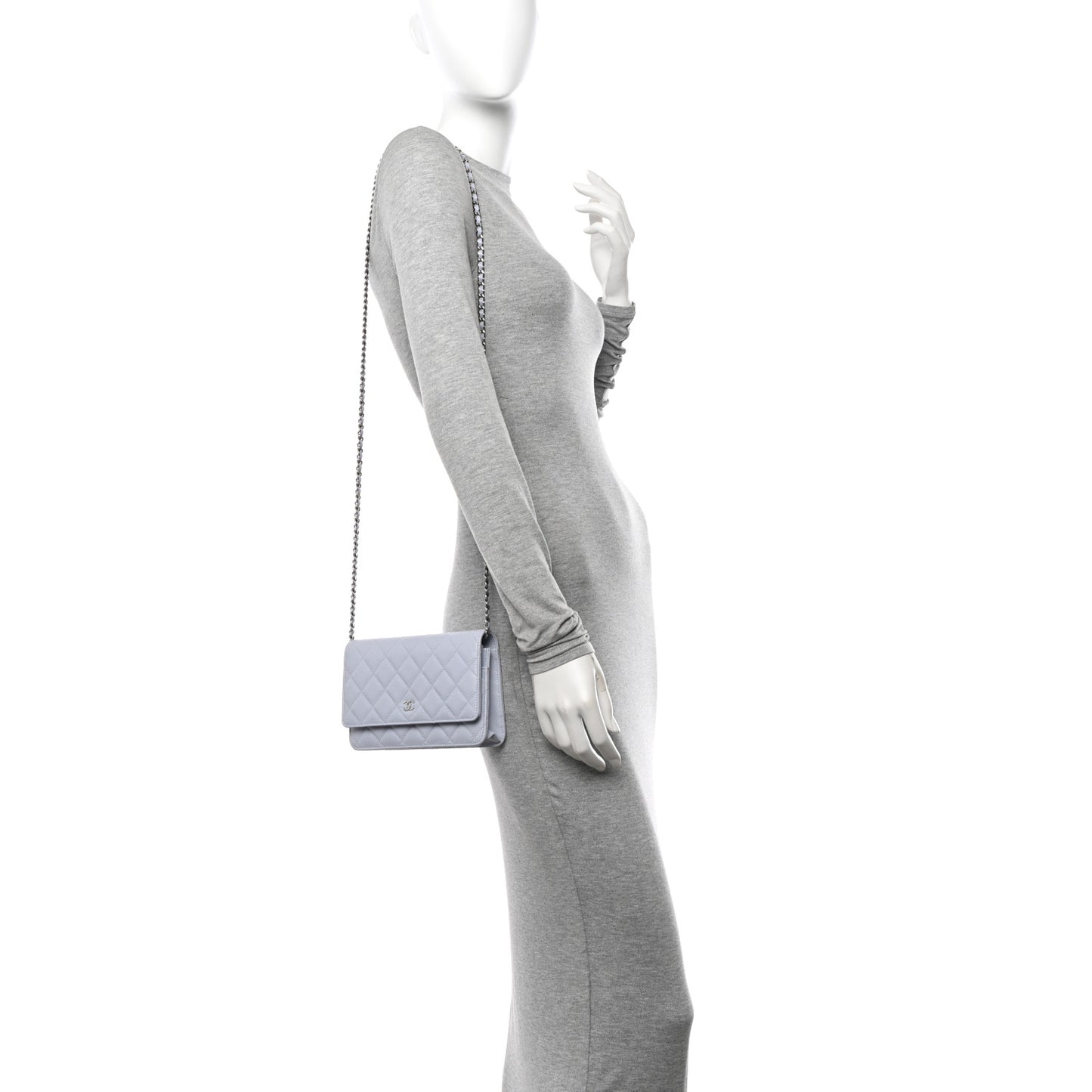 Caviar Quilted Wallet On Chain WOC Light Grey