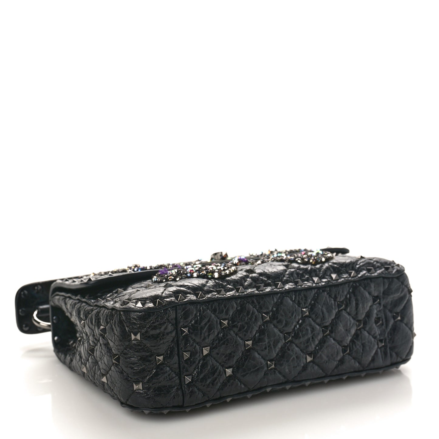 Craquele Nappa Butterfly Crystal Medium Rockstud Spike Shoulder Bag Black