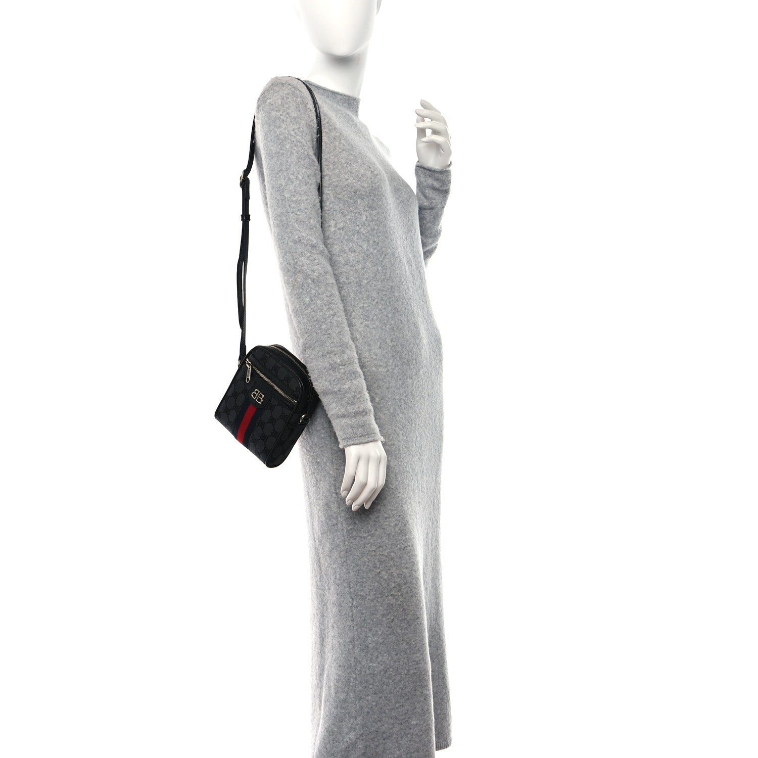 Gucci X Balenciaga BB Monogram Web Mini Ophidia Messenger Black 2 of 9