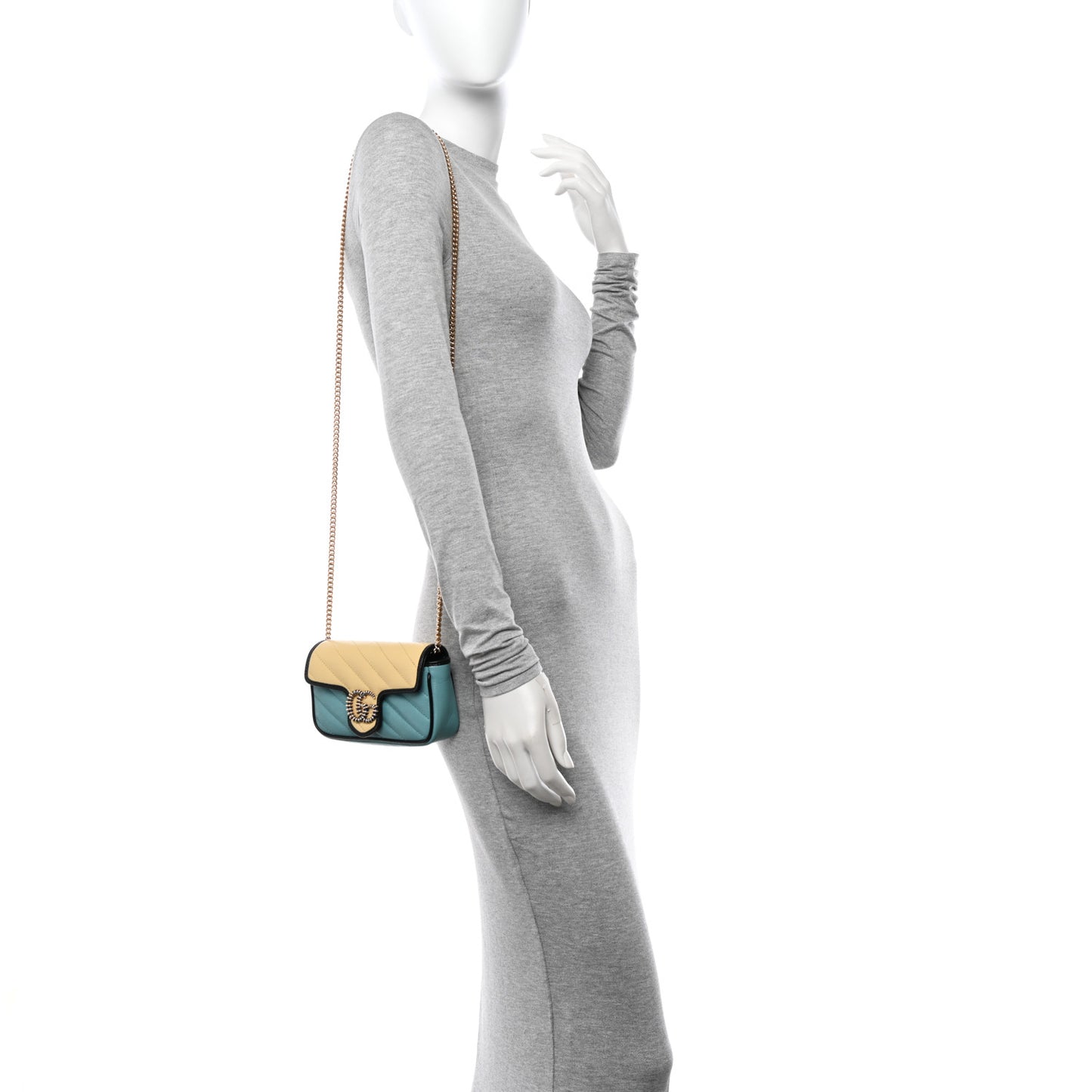 Azalea Calfskin Enamel Matelasse Diagonal Super Mini Torchon GG Marmont Shoulder Bag Butter Dusty Azure Black Electric Blue