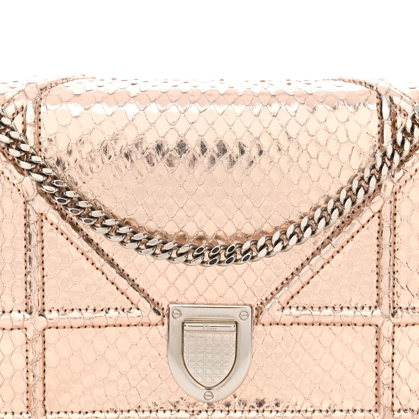 Snakeskin Diorama Wallet on Chain Pouch Rose Gold