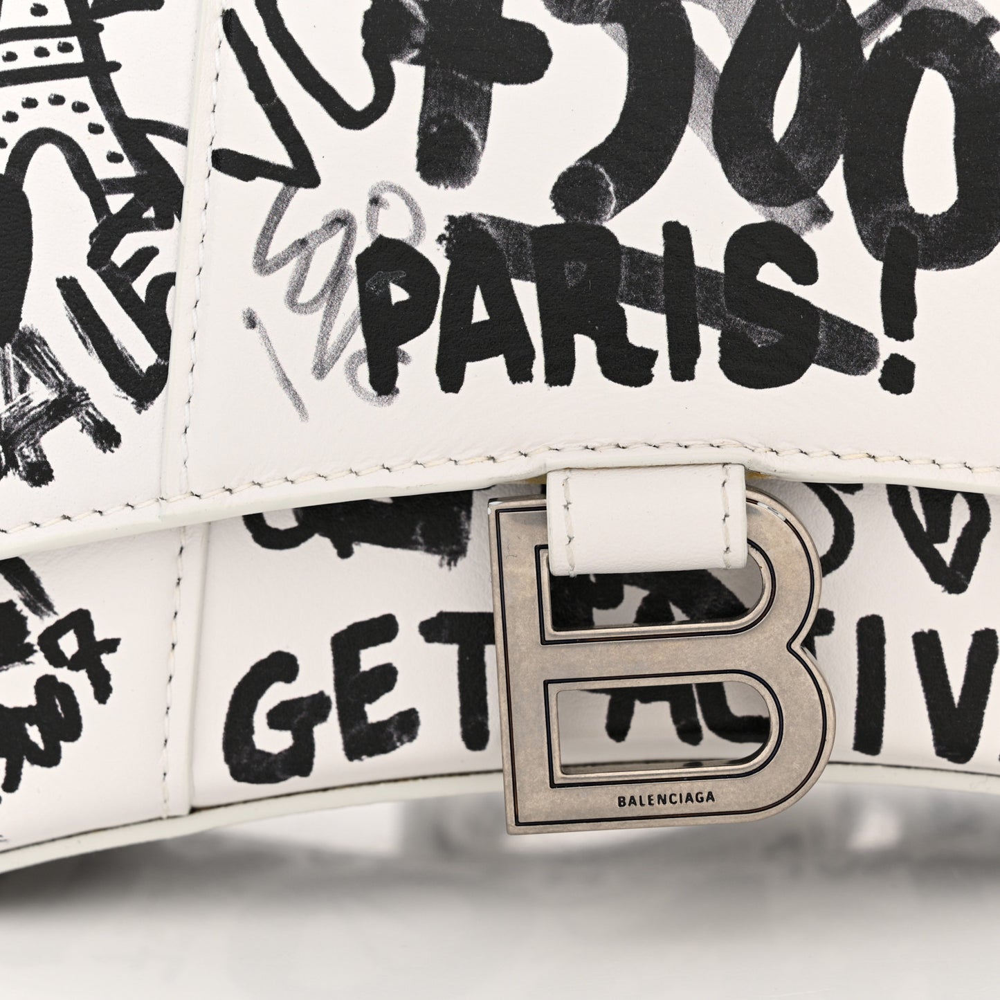 Smooth Calfskin Graffiti Hourglass Top Handle Bag XS White Black