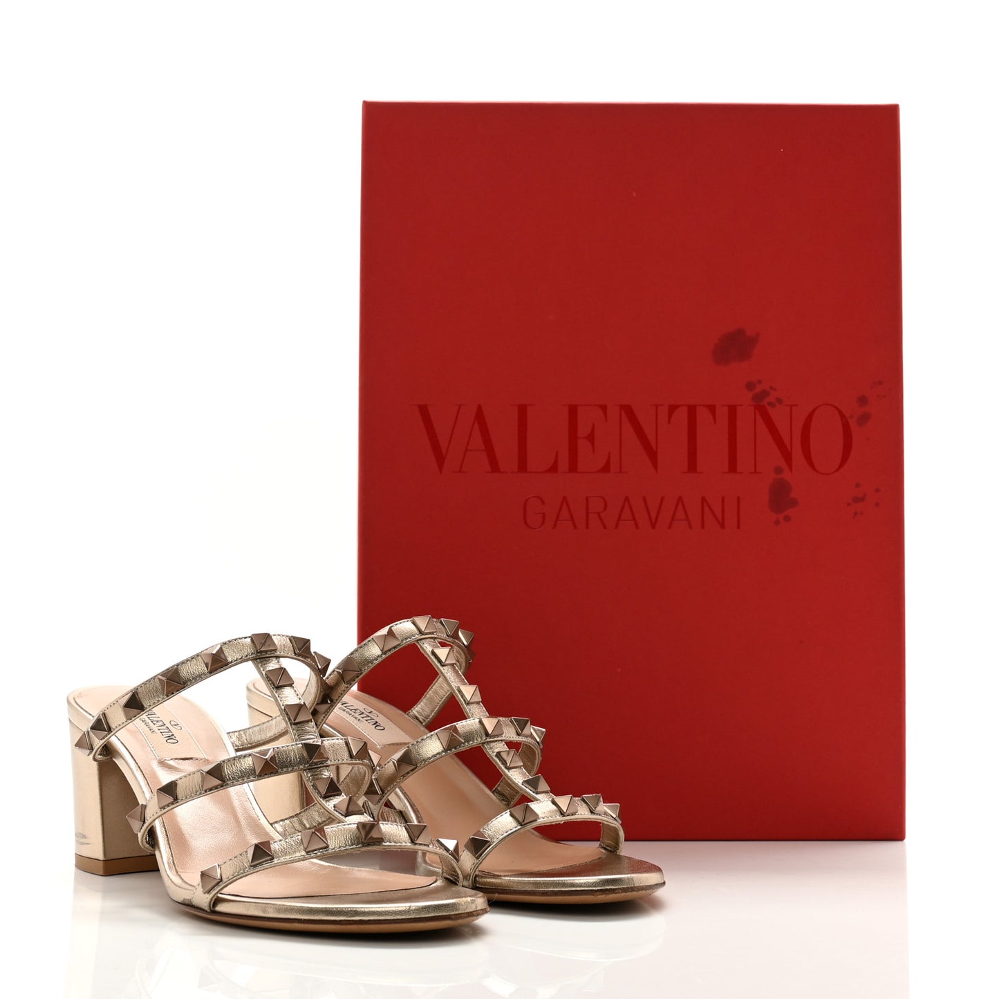 Metallic Calfskin Rockstud 60mm Caged Slide Sandals 37 Skin