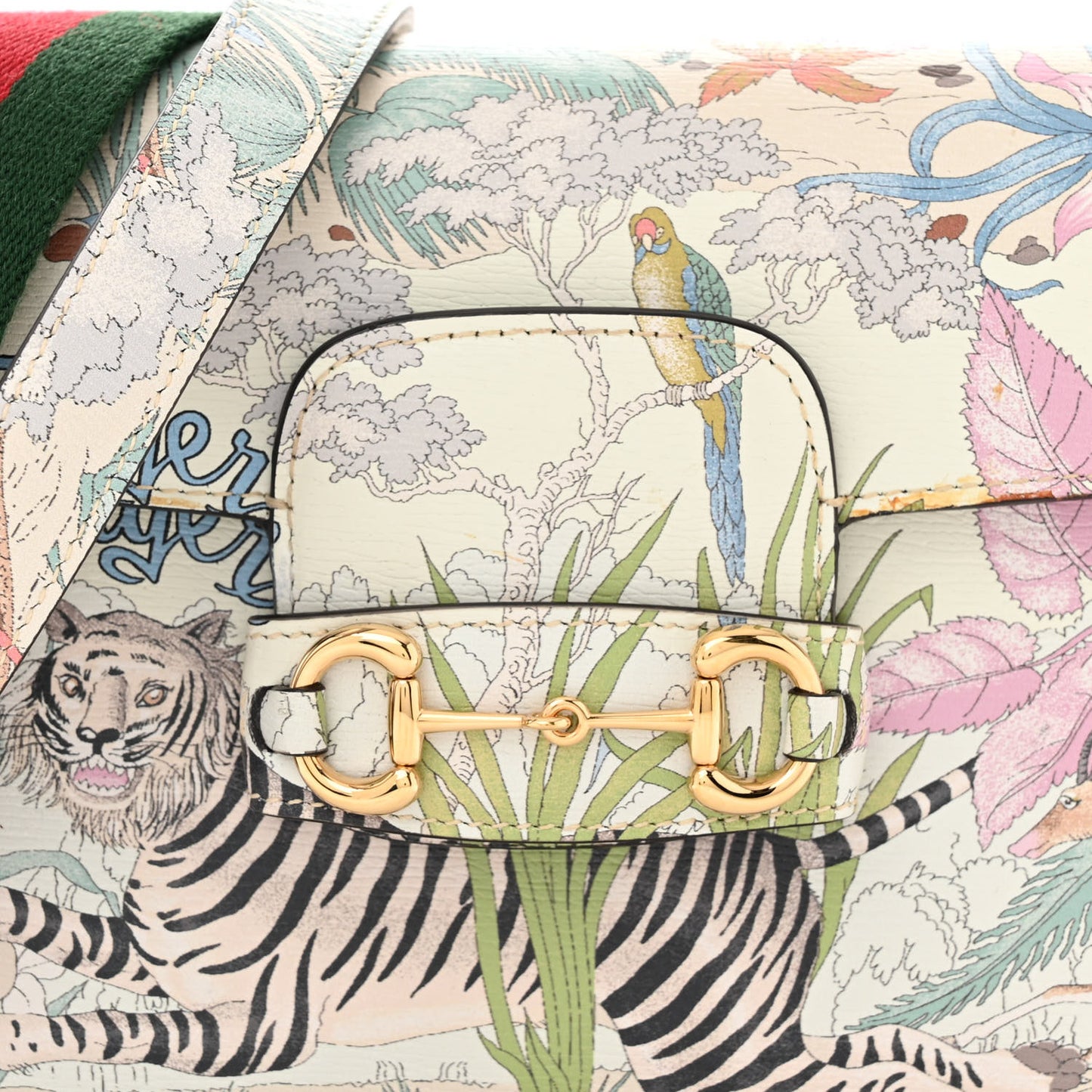 New Shangai Calfskin Tiger Savanah Web Mini Horsebit 1955 Shoulder Bag Chalky White Multicolor