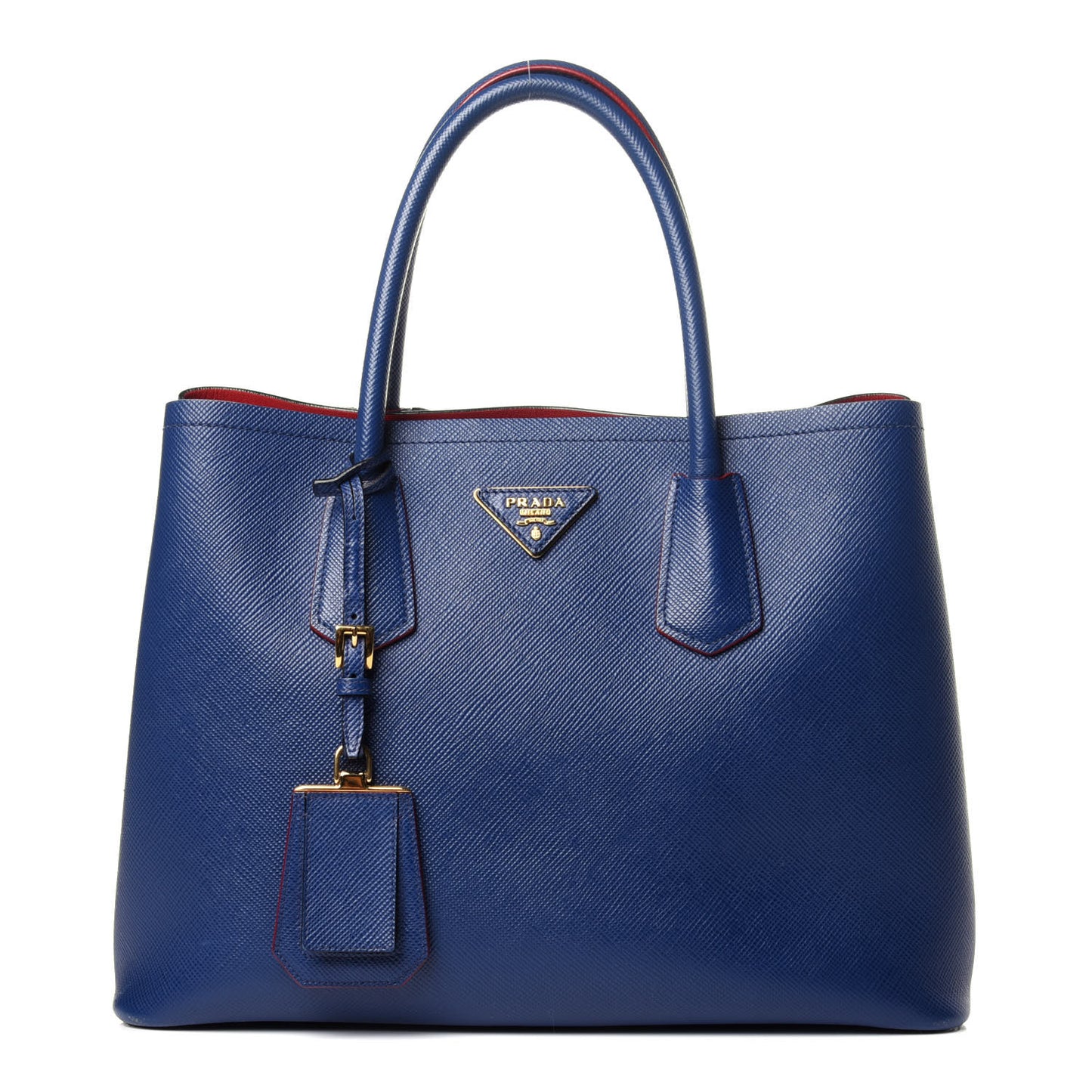 Saffiano Cuir Small Double Bag Ink Blue Fire Engine Red