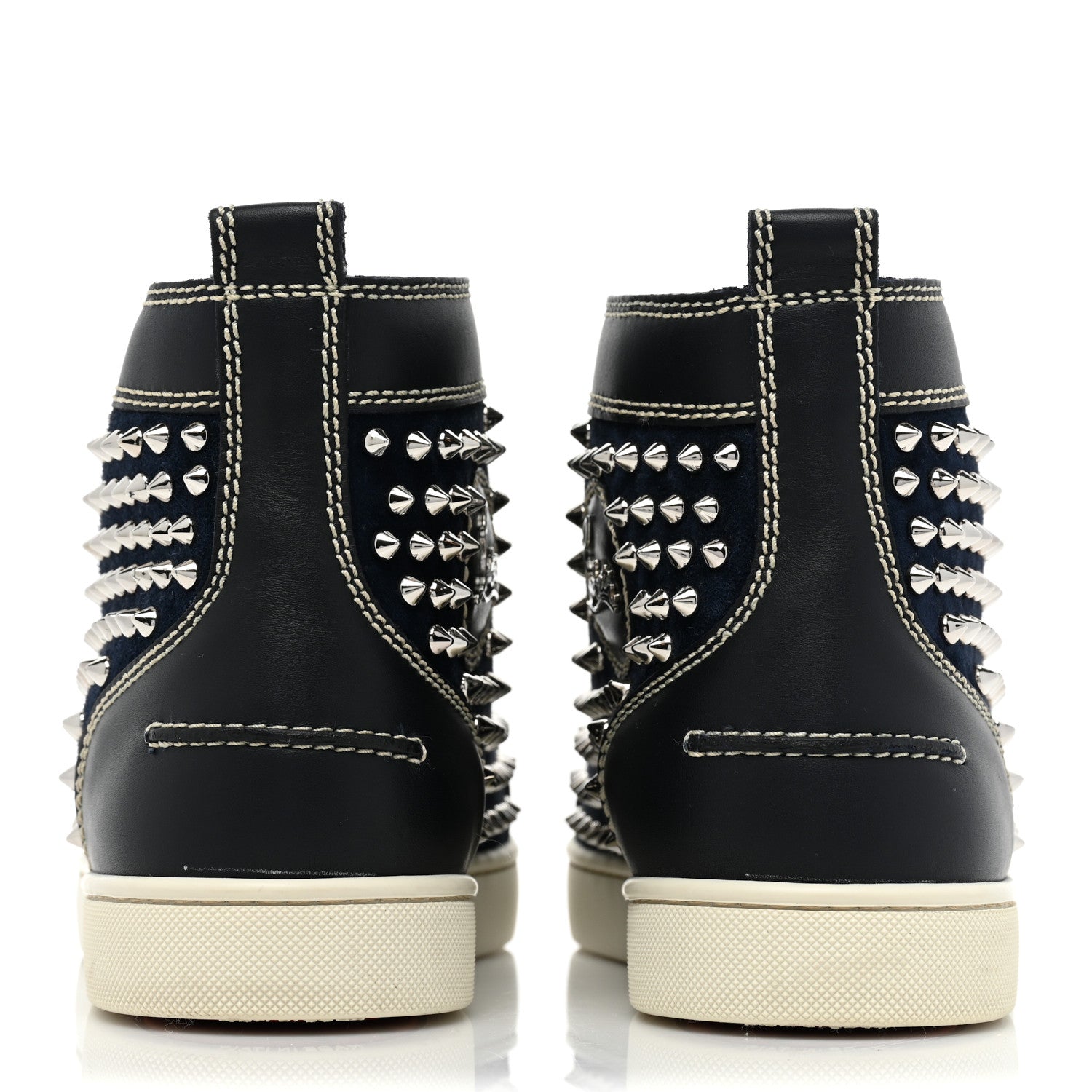 Christian Louboutin Calfskin Mens Louis Spikes Flat Sneakers 44 Navy Black 4 of 14