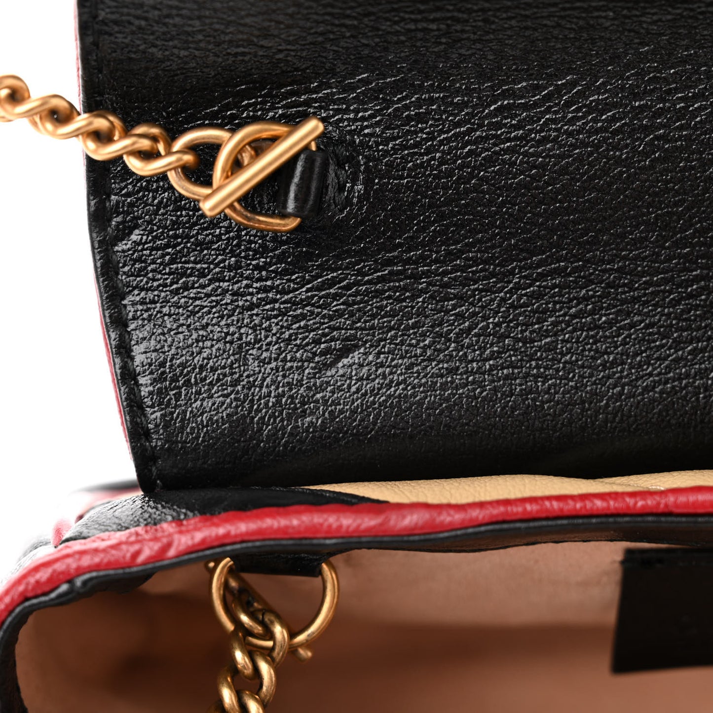 Vintage Effect Calfskin Matelasse Diagonal Striped Super Mini Torchon GG Marmont Shoulder Bag Black Beige