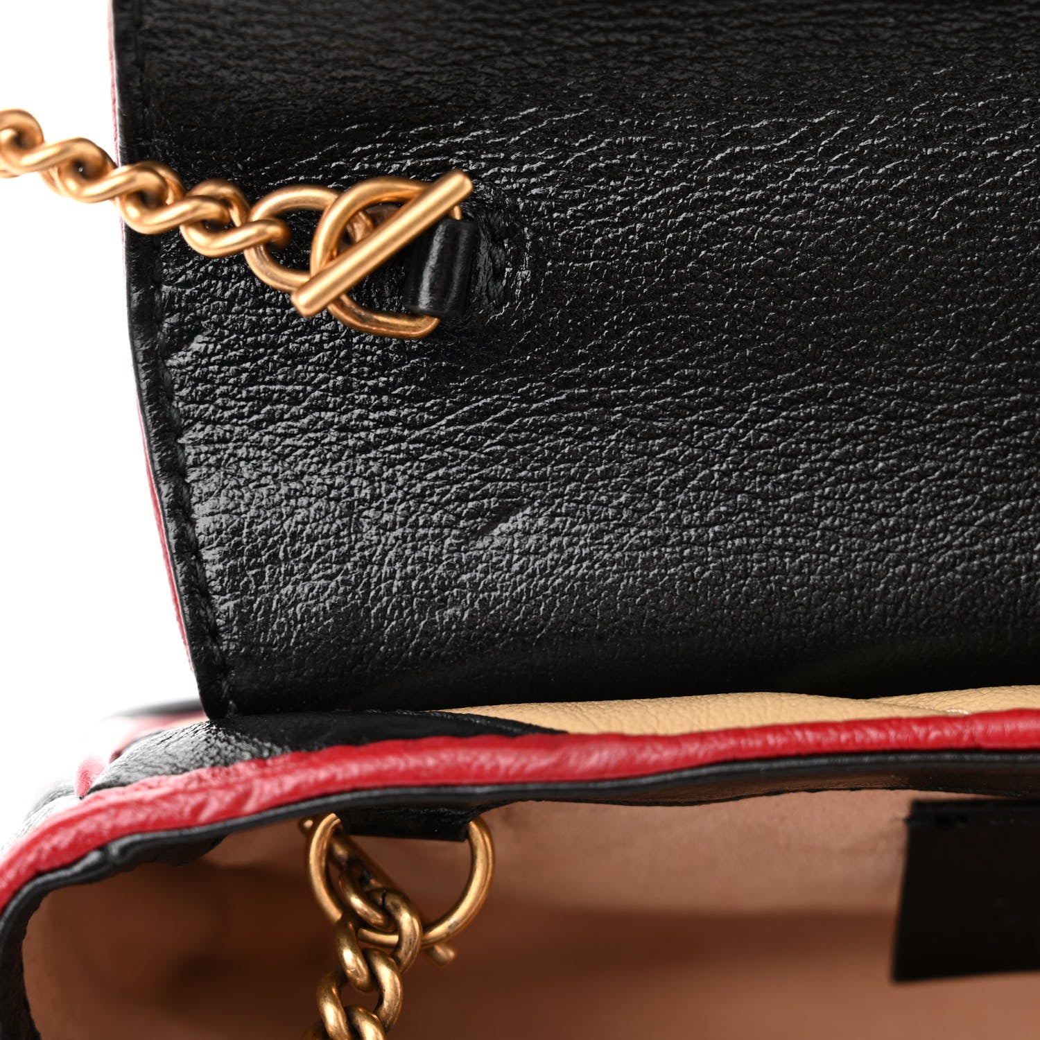 Gucci Vintage Effect Calfskin Matelasse Diagonal Striped Super Mini Torchon GG Marmont Shoulder Bag Black Beige 12 of 13