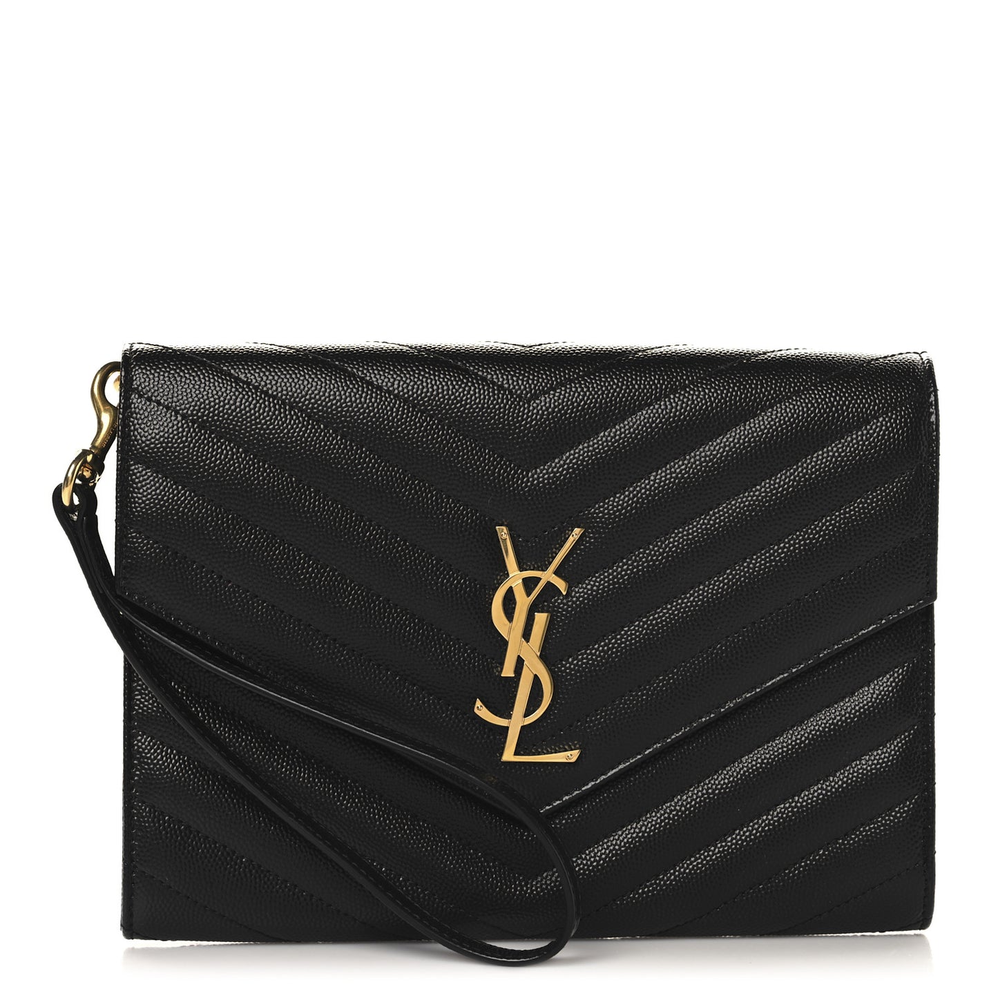 Grain De Poudre Matelasse Chevron Monogram Envelope Clutch Black