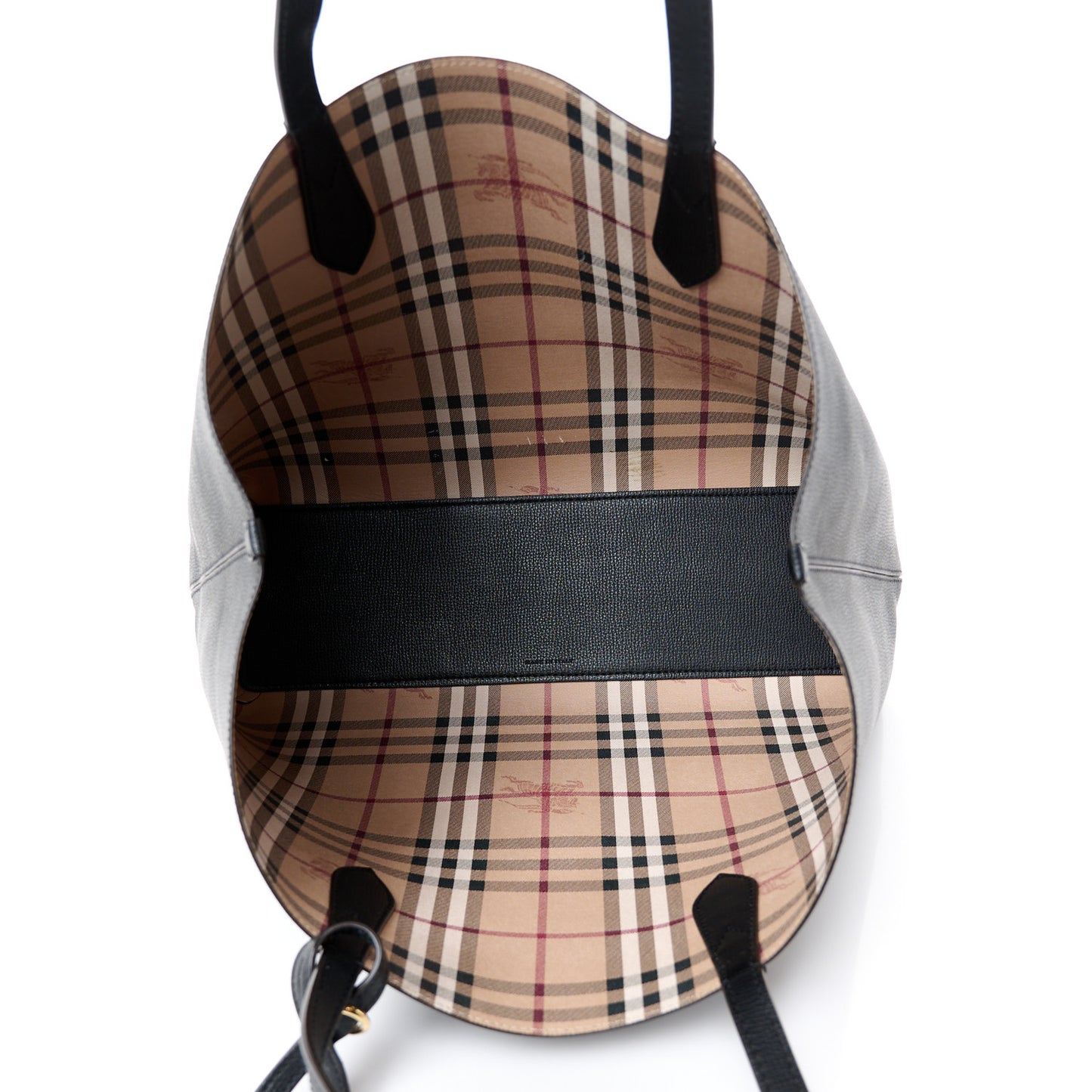 Grainy Calfskin Haymarket Check Medium Reversible Tote Black