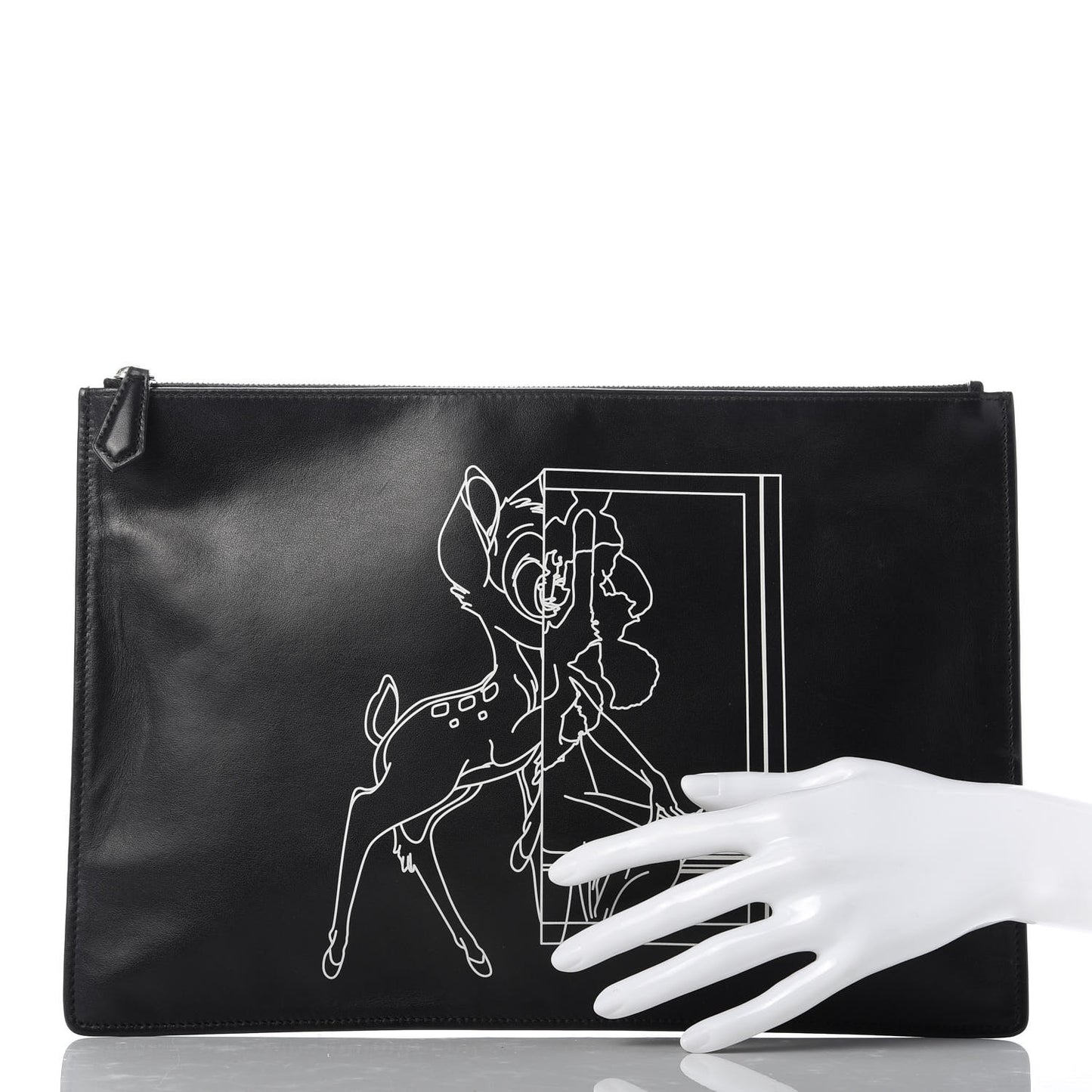 Calfskin Bambi Print Large Cosmetic Pouch Black
