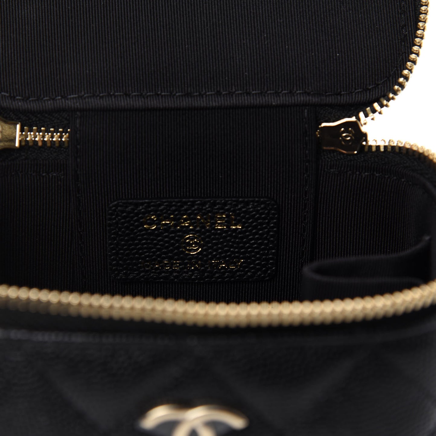 Caviar Quilted Mini Pearl On Top Vanity Case With Chain Black