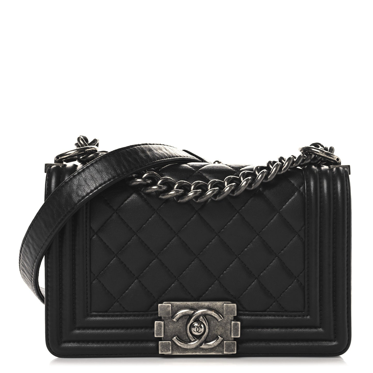 Lambskin Quilted Small Boy Flap Black