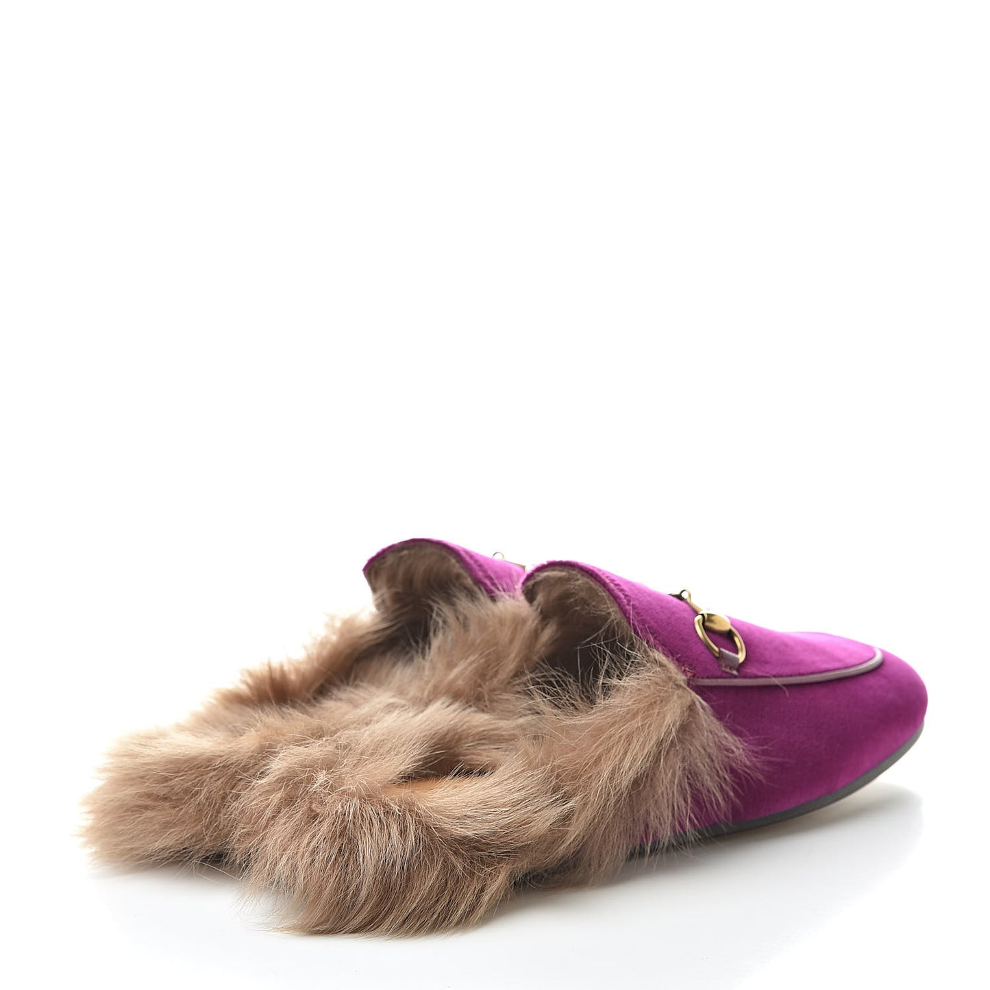 Velvet Fur Womens Princetown Slippers 35.5 Fucsia Violet Cyclamen Natural