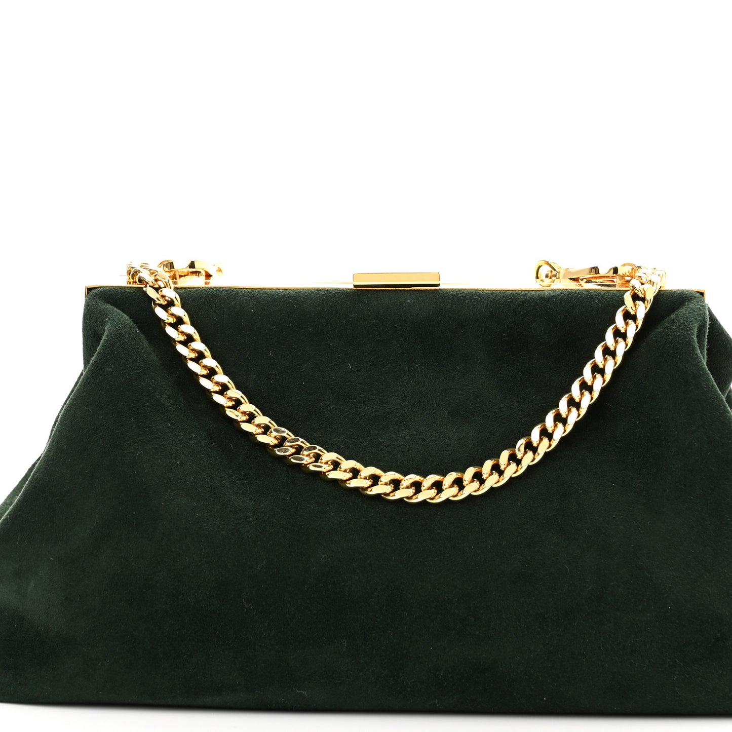 Suede Volume Chain Clutch Dark Green