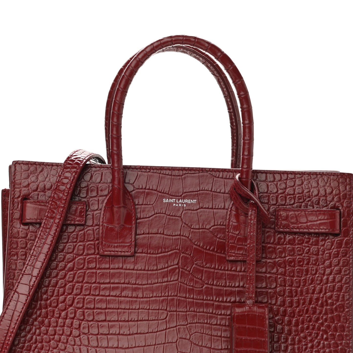 Calfskin Crocodile Embossed Small Sac de Jour Red Lacquer