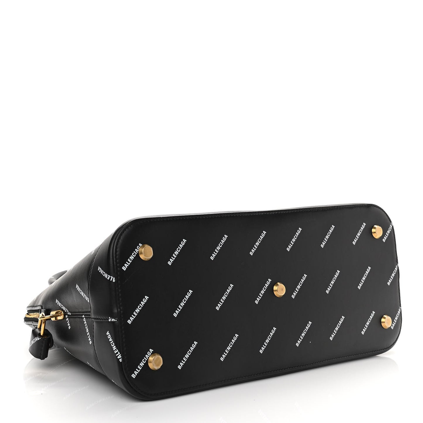 Calfskin Allover Logo M Ville Top Handle Bag Black