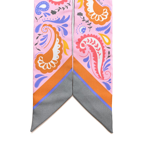 Silk Guepards Bandana Twilly Rose Gris Bleu
