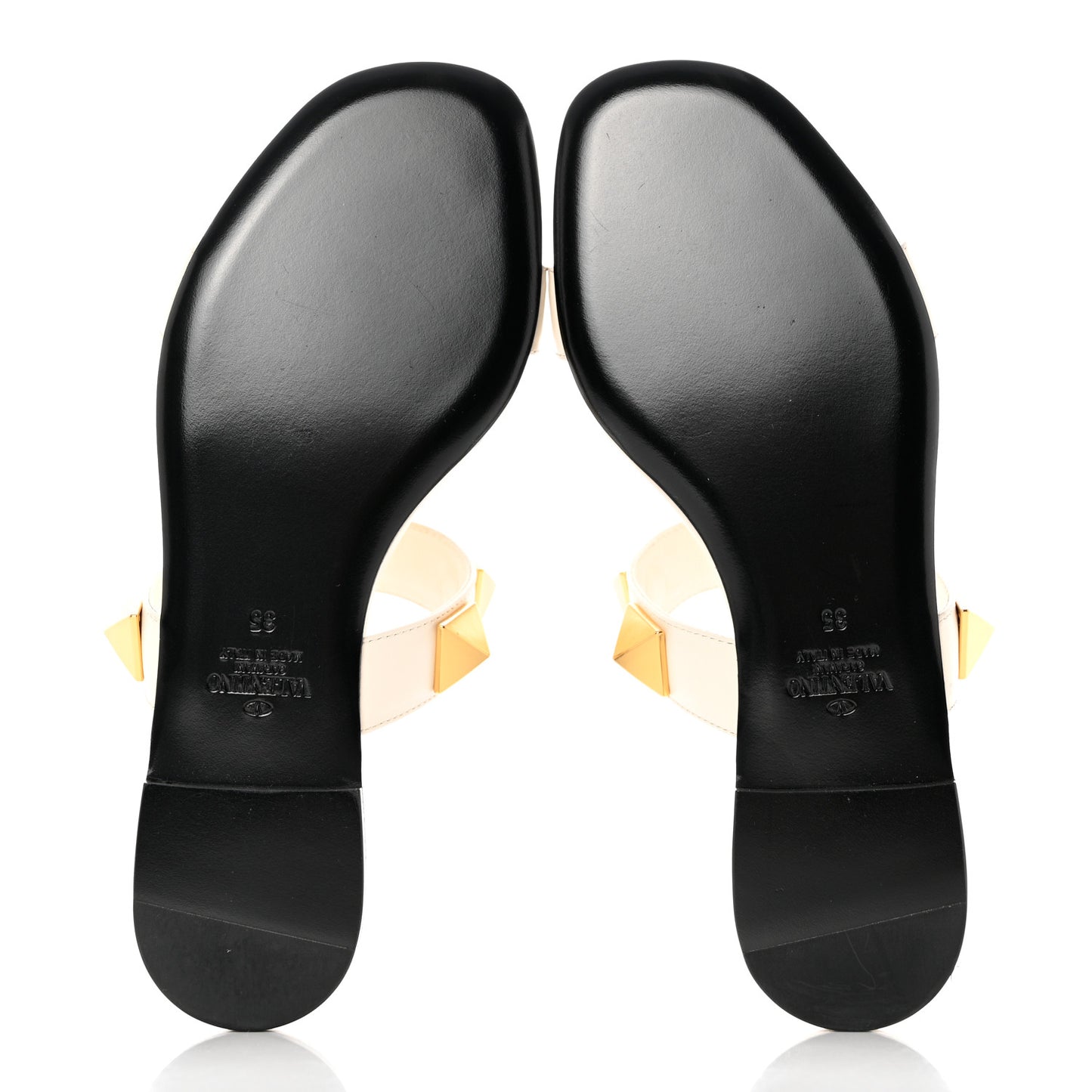 Calfskin Roman Stud Flat Slide Sandals 35 Light Ivory