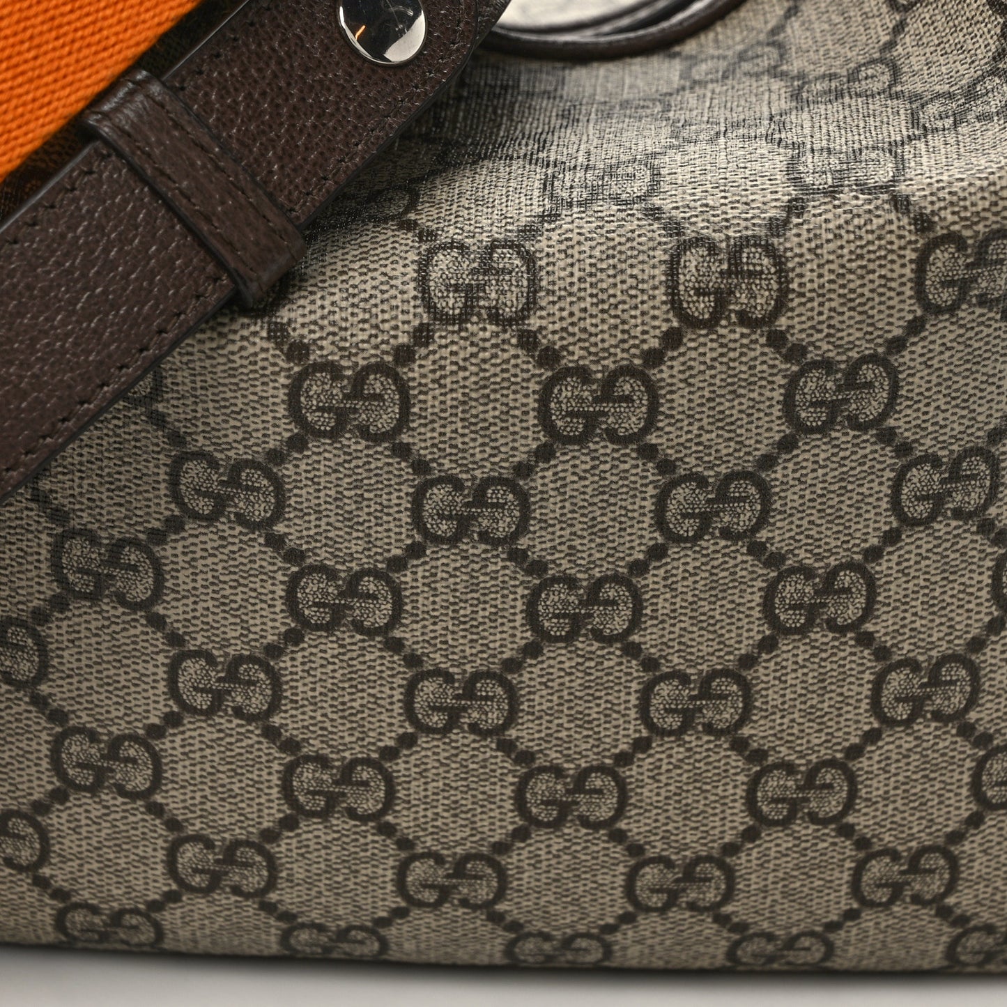 GG Supreme Monogram Textured Calfskin Web Large Attache Shoulder Bag Beige Ebony New Acero