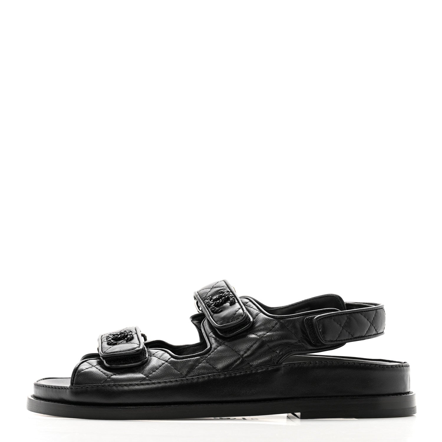 Chanel Lambskin Quilted Velcro Dad Sandals 37 So Black 1 of 9