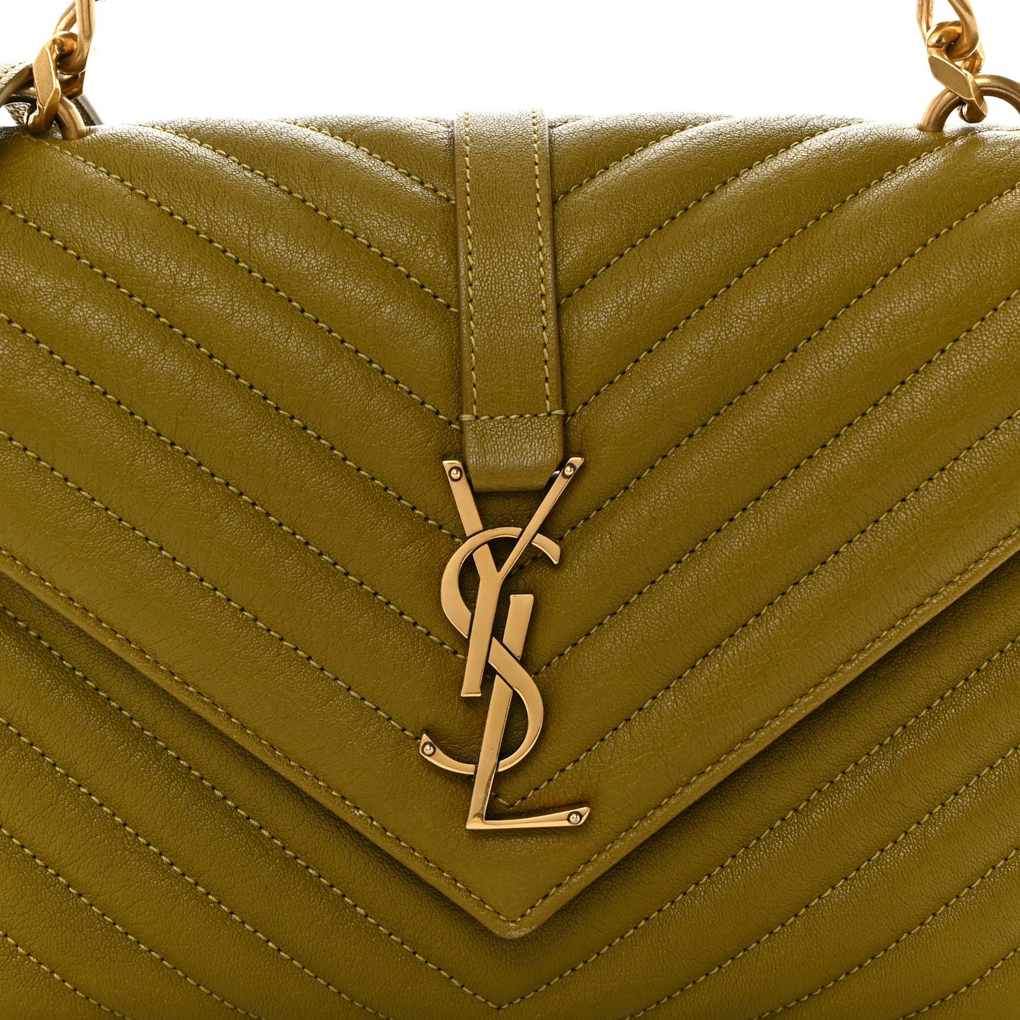Sheepskin Matelasse Chevron Monogram Medium College Bag Olive