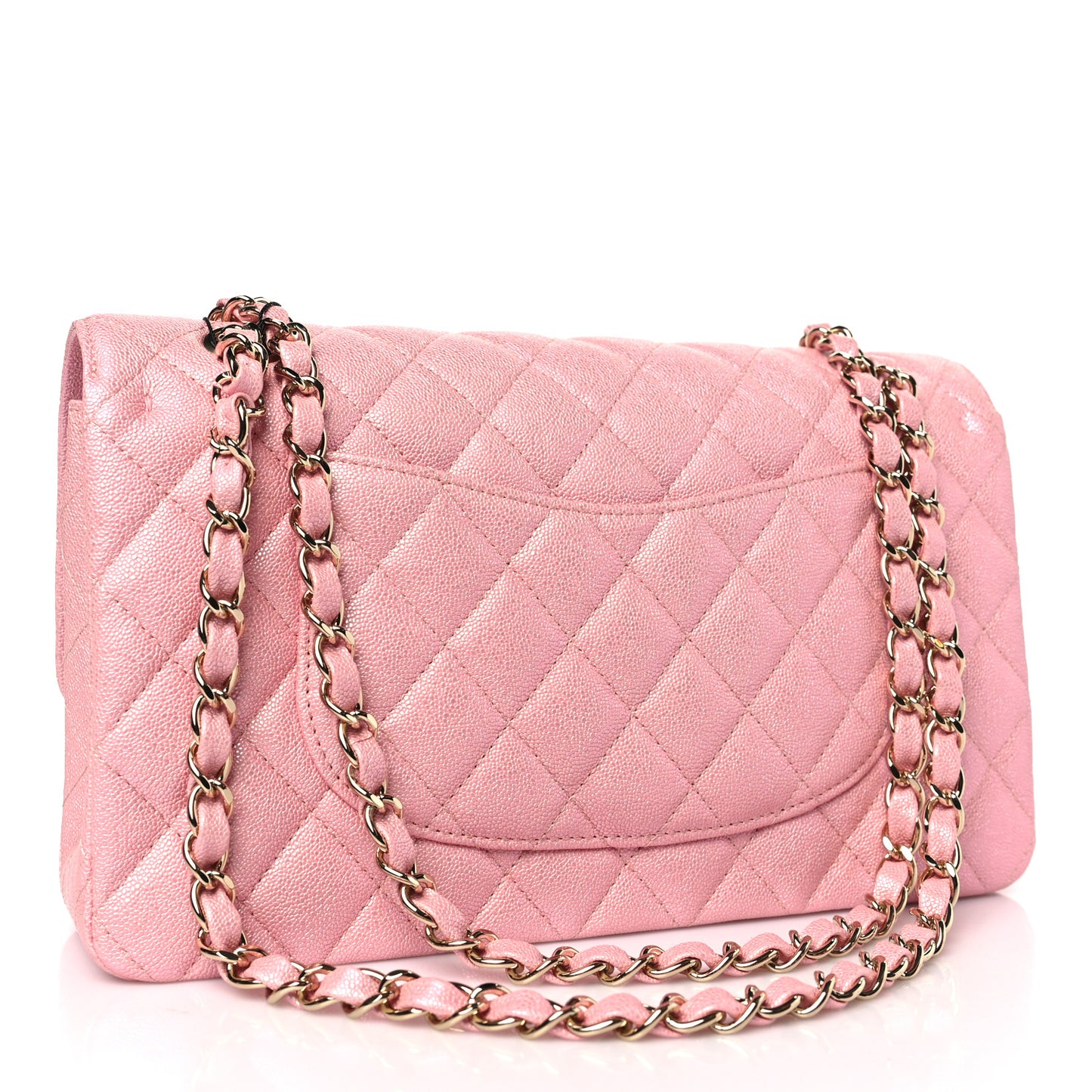 Iridescent Caviar Quilted Medium Double Flap Rose Pink
