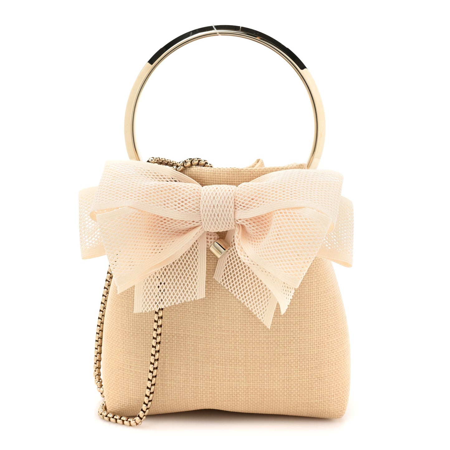 Raffia Mesh Bon Bon Bow Bucket Bag Natural