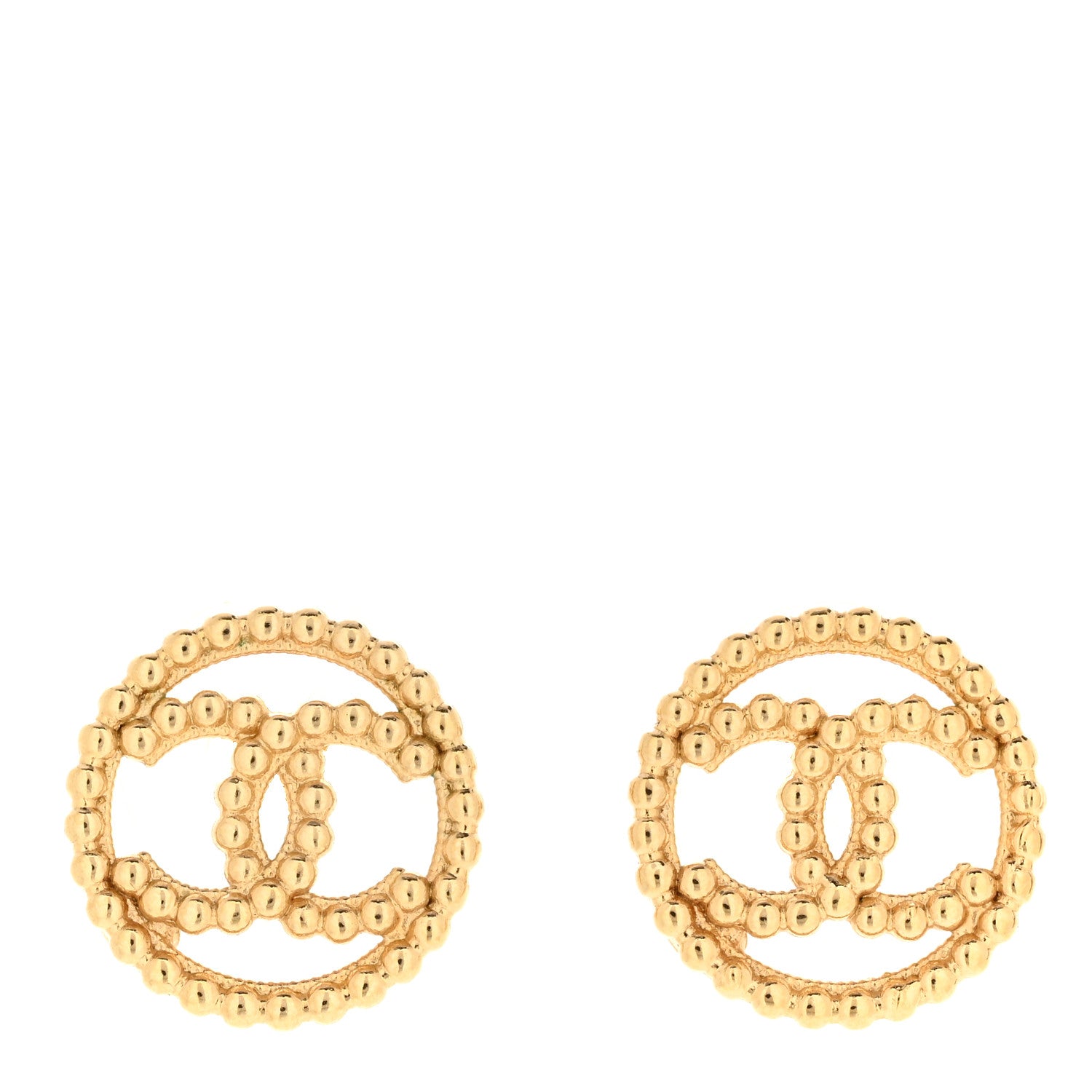 Chanel Metal Bead Round CC Stud Earrings Gold 1 of 4